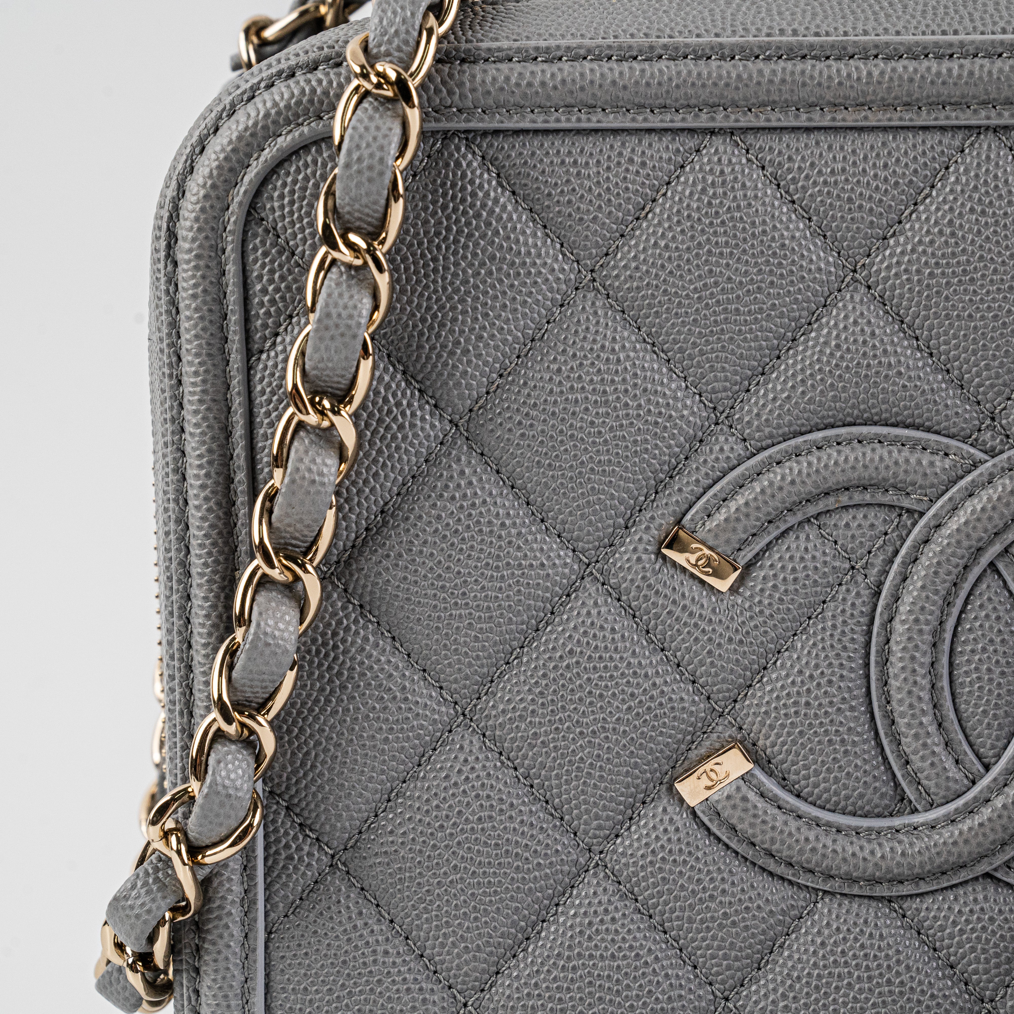 Chanel Medium Filigree Grey Caviar Leather Handbag - Luxury Designer Shoulder Bag for Women | Perfect for Work, Evening Events & Special Occasions