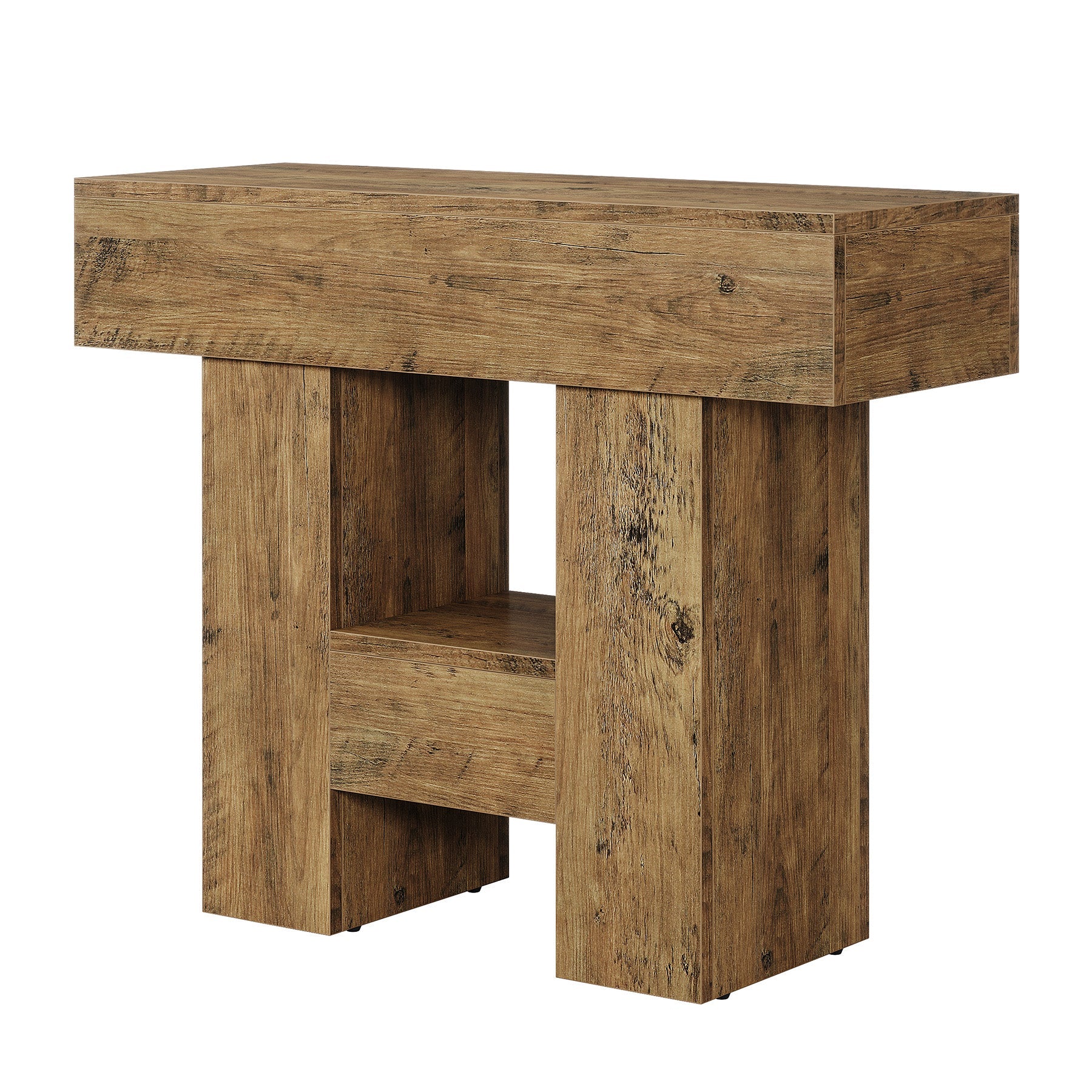 Farmhouse End Table with 2-Tier Shelf - 31.5 Inch Sturdy Sofa Side Table for Living Room, Bedroom & Patio - Rustic Coffee Table with Heavy Duty Metal Base