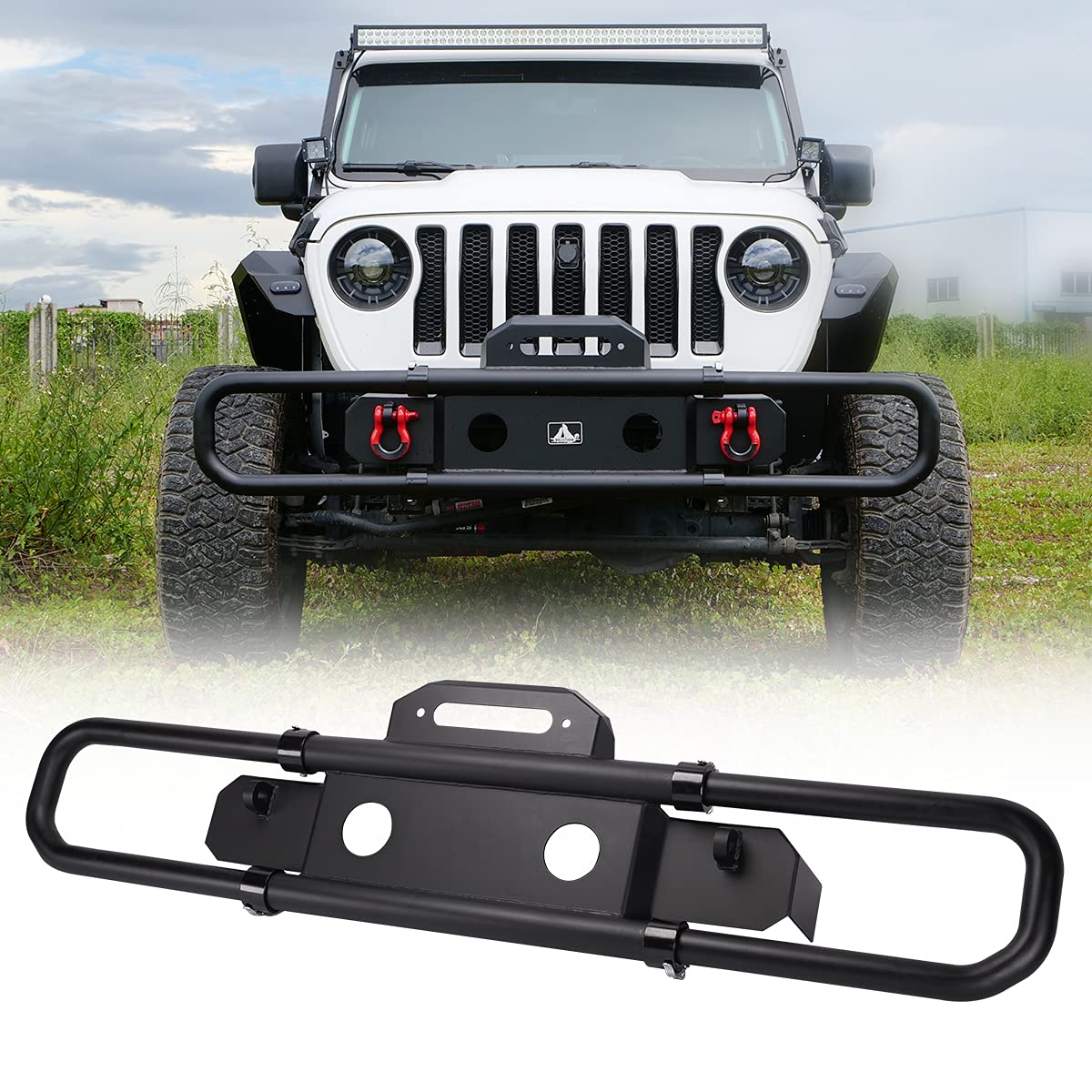 ROXX Adjustable Front Bumper for 2018-2021 Jeep Wrangler JL & 2019-2022 Gladiator JT - Heavy Duty Rock Crawler Bumper with Winch Plate & 2 D-Rings - Perfect for Off-Roading, Trail Riding & Jeep Modifications