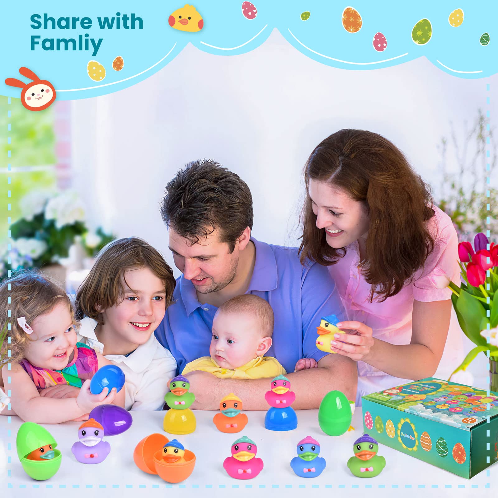 12-Piece Prefilled Easter Eggs with Rubber Duck Toys - Colorful Easter Party Favors for Kids, Fun Bath Toys & Easter Basket Stuffers - Perfect for Easter Egg Hunts, Birthday Parties & Holiday Gifts