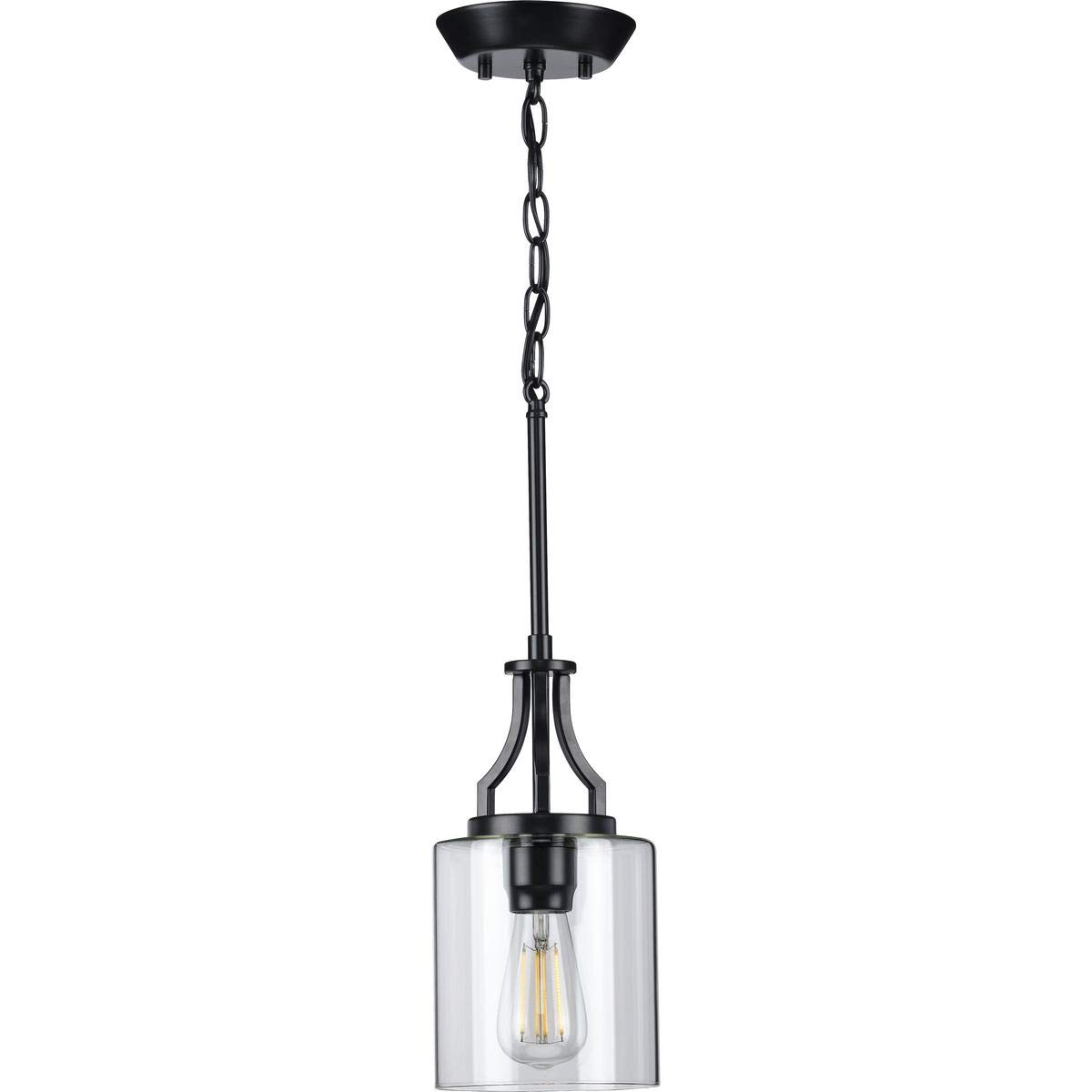 Lassiter Collection 1-Light Clear Glass Modern Pendant Light Fixture - Matte Black Finish for Kitchen Island, Dining Room, and Living Room Lighting
