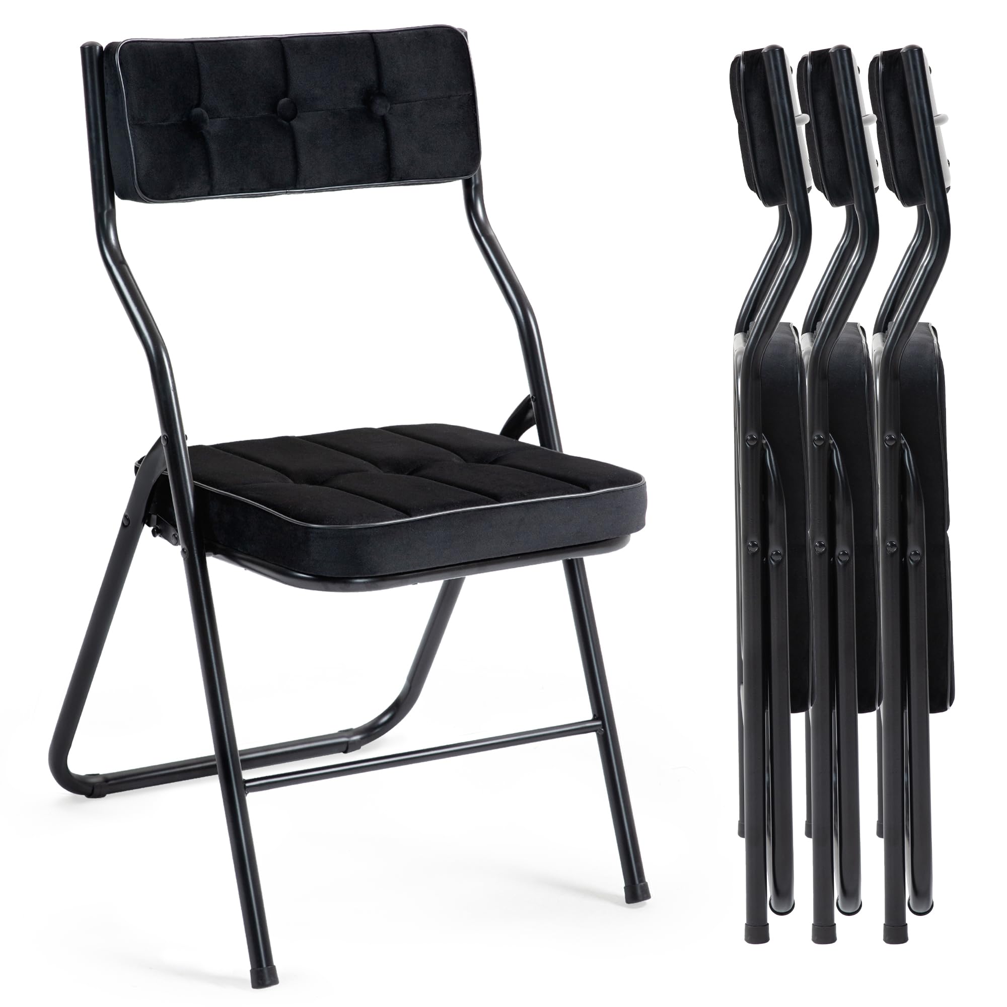 HOMEFUN 4 Pack Padded Folding Chairs with Cushion - Foldable Dining Chairs for Kitchen, Office, Wedding & Party - Portable Extra Seating for Guests (Black) - Perfect for Indoor & Outdoor Events, Home Use and Gatherings