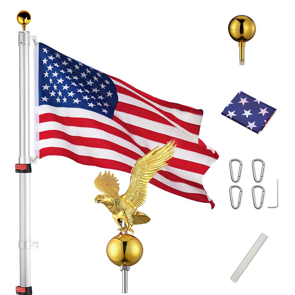 30ft Telescoping Flagpole Kit with Deluxe Eagle & Ball - Heavy Duty Extendable Flag Pole for American Flags, Outdoor Decor, Patriotic Displays, Gardens & Events