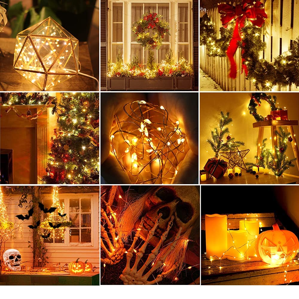 Koopower 2X 50 LEDs Battery Operated Fairy Lights - 16ft Waterproof Copper Wire String Lights with 8 Lighting Modes (Warm White) - Perfect for Outdoor Decor, Garden, Wedding, Party & Christmas Tree Lighting