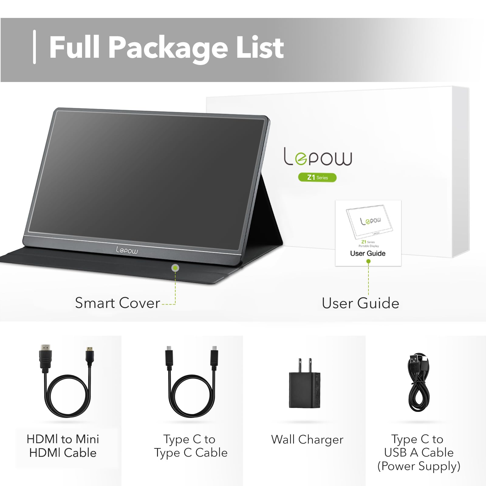 Lepow 15.6 Inch Portable Monitor - FHD 1080P IPS Display, Ultra-Slim USB-C HDMI External Screen with Built-in Speakers & Eye Care Technology, Smart Cover Included - Perfect for Gaming, Laptop, PC, PS4, Xbox & Mobile Devices - Plug & Play Black - Ideal for Remote Work, Travel & Multi-Screen Setup