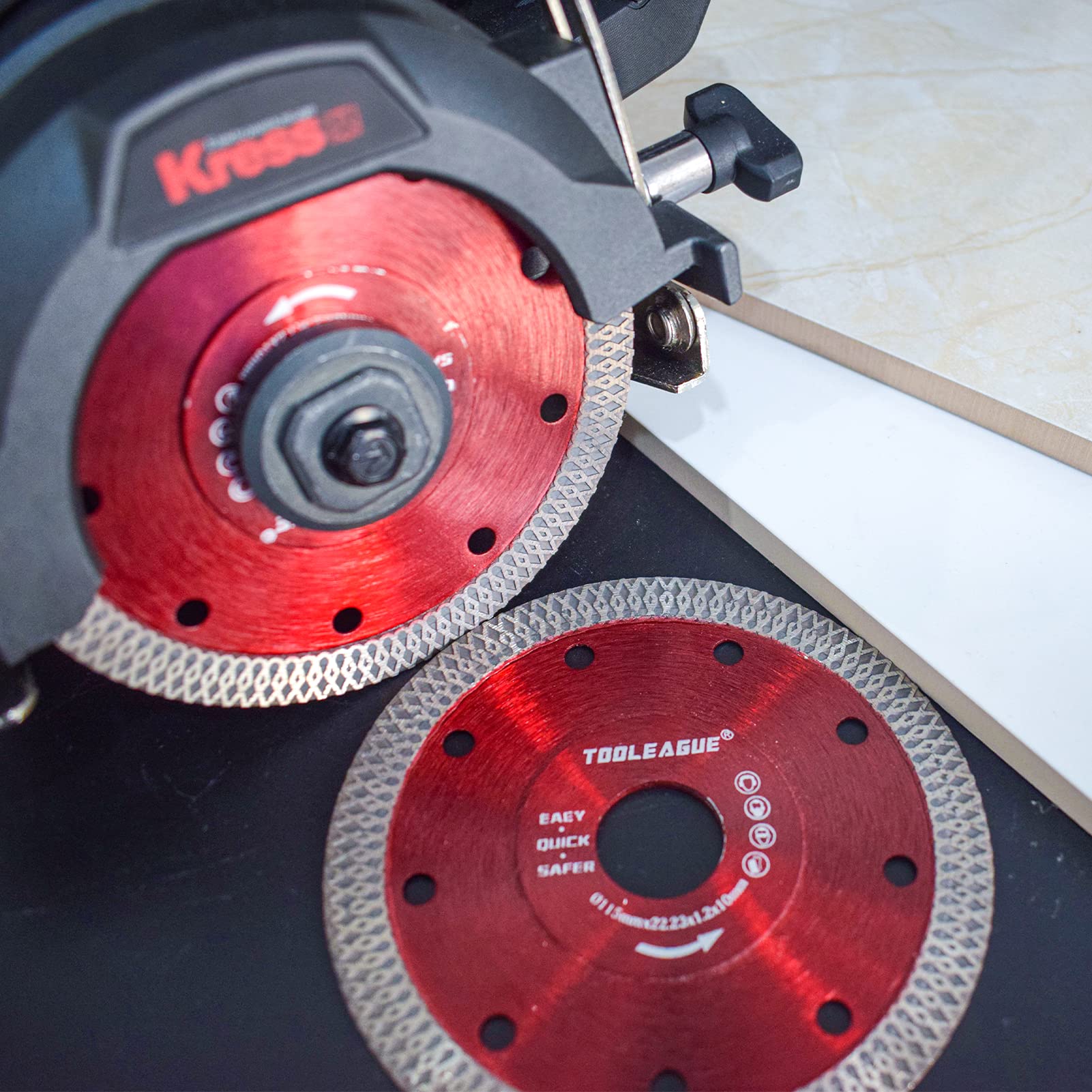 TOOLEAGUE 4-1/2 Inch Diamond Saw Blade - Super Thin Tile Cutting Wheel for Porcelain, Granite & Marble (5 Pack) - Perfect for DIY Home Renovation, Tile Installation & Stone Fabrication Projects