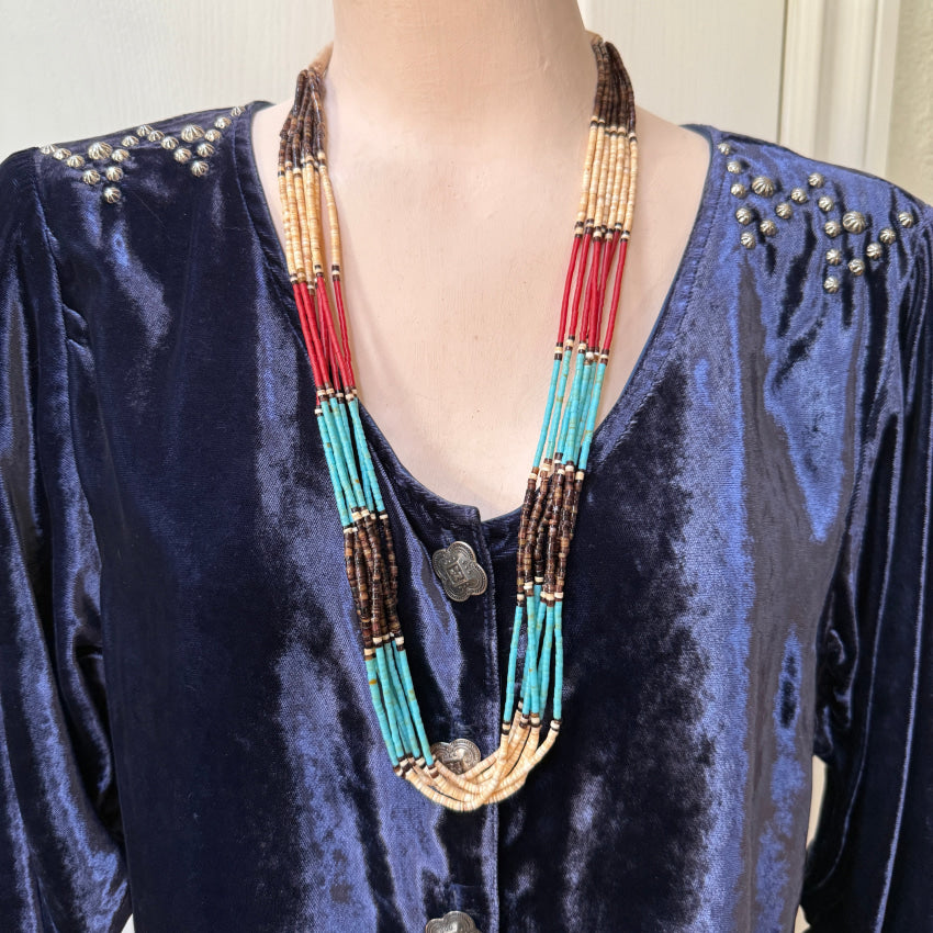 Vintage 7 Strand Multi Stone Heishi Necklace - Handmade Beaded Jewelry for Women | Boho Chic Accessory for Everyday Wear, Layering & Special Occasions