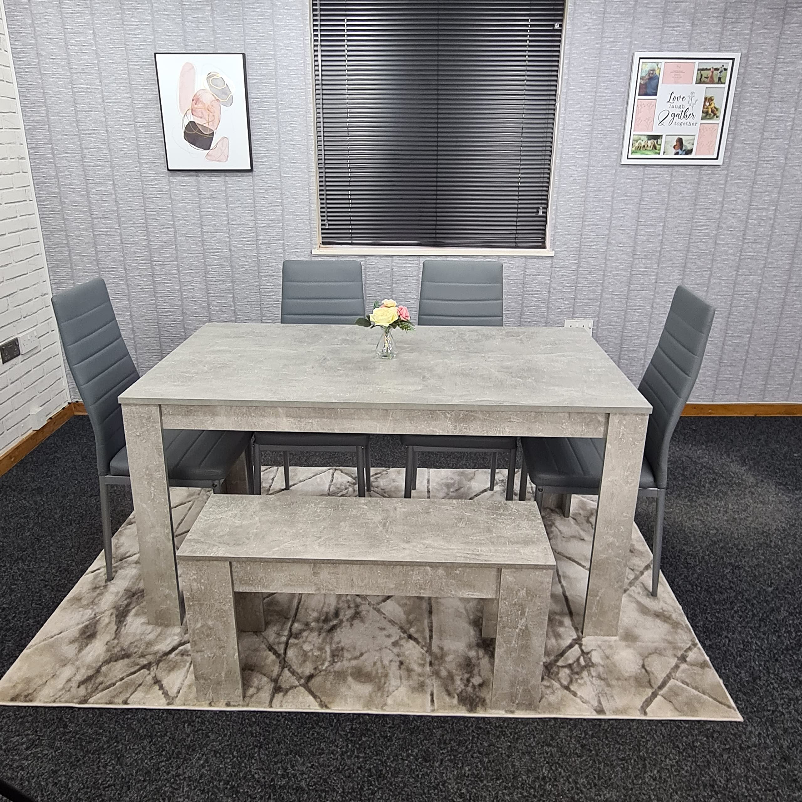 Stylish Grey 5-Piece Dining Set with Table, 4 Chairs & Bench - Modern Kitchen Furniture for Small Spaces | Perfect for Breakfast Nook, Apartment Dining or Cozy Family Meals