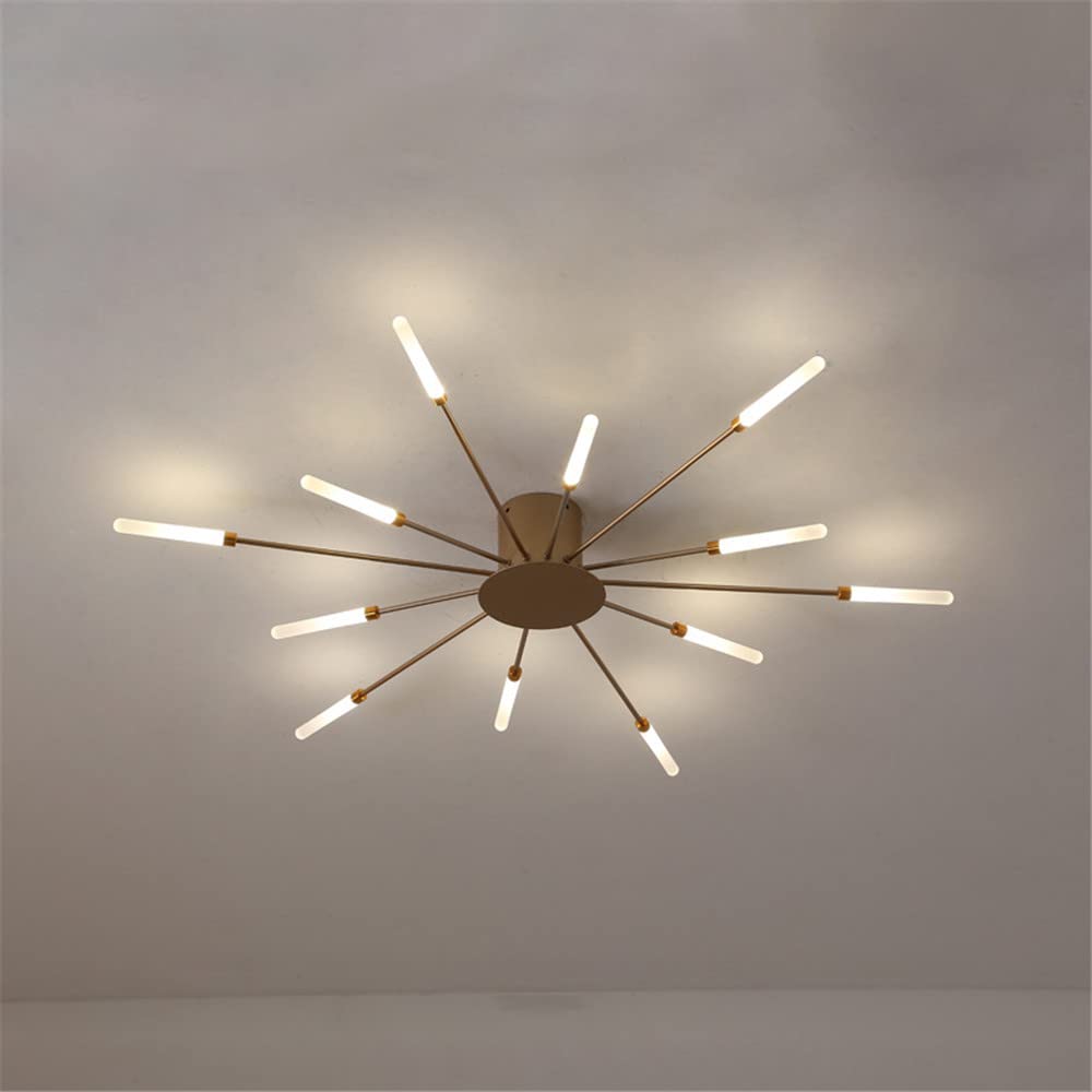NIUYAO Starburst Style Modern Semi Flush Mount Ceiling Light Fixture - 12-Light Gold Acrylic Close-to-Ceiling Lamp with Included Bulbs for Bedroom, Living Room, Dining Room, Bathroom & Kitchen | Perfect for Modern Home Decor and Ambient Lighting
