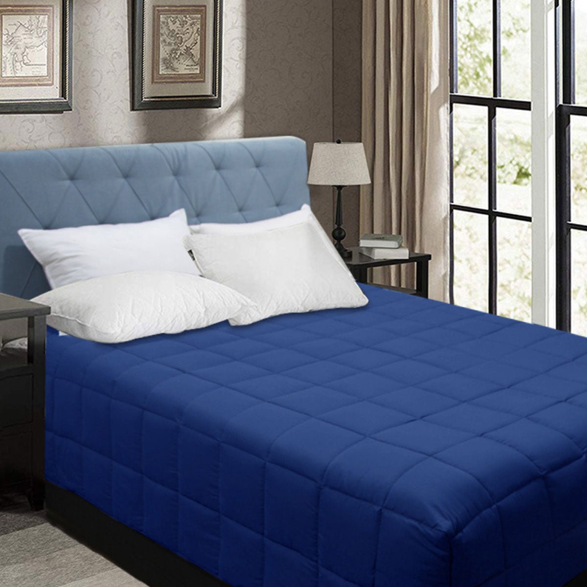 Bamboo Blend Microfiber Box End Quilt Set - Classic Blue Queen Size Bedding for Cozy Comfort | Perfect for Master Bedrooms, Guest Rooms & Dorm Decor