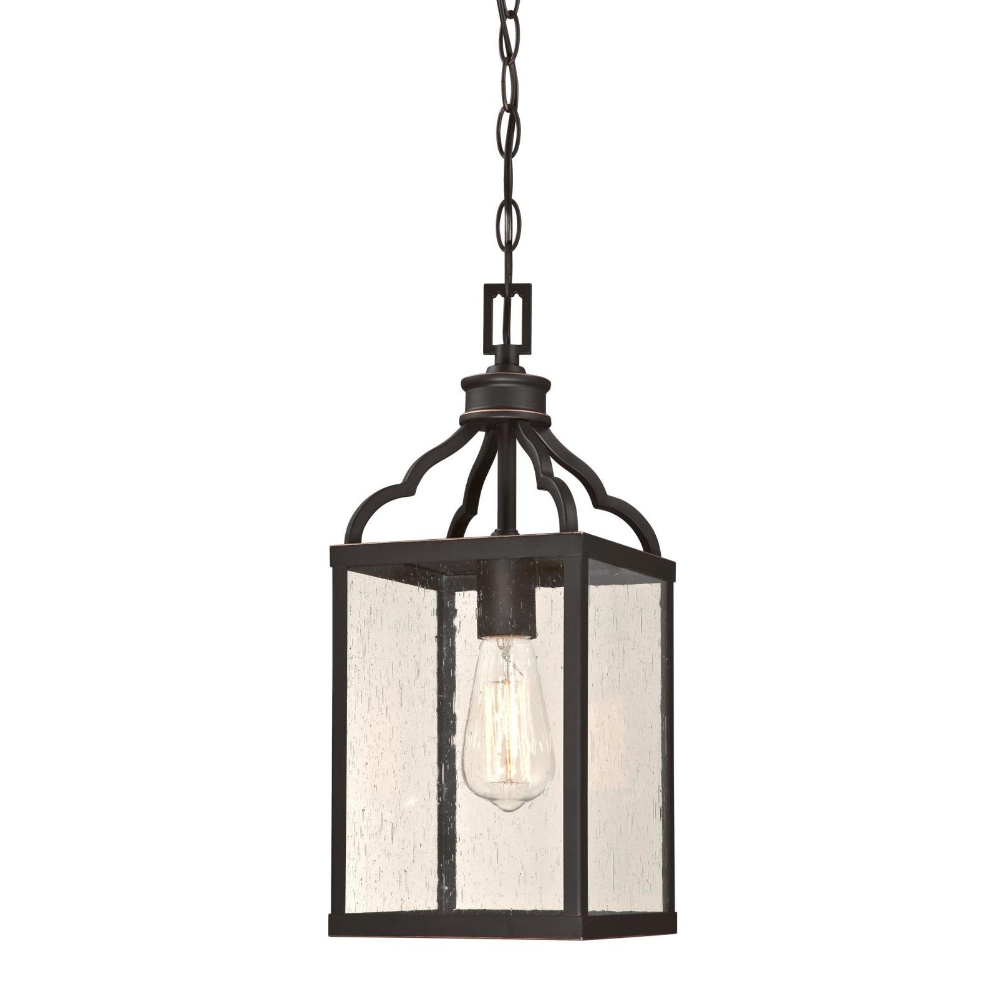 Westinghouse 6359300 Cardinal One-Light Outdoor Pendant - Oil Rubbed Bronze Finish with Clear Seeded Glass - Elegant Black Exterior - Perfect for Porch, Patio, and Entryway Lighting