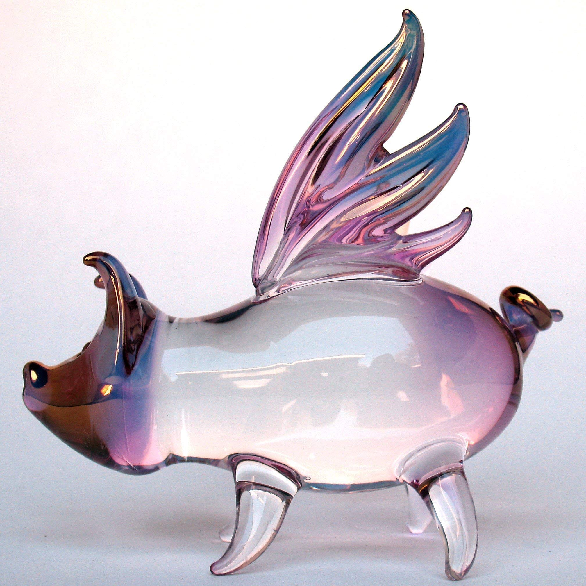 Hand Blown Glass Flying Pig with Wings Figurine - Unique Home Decor & Gift for Collectors - Perfect for Shelves, Desks, and Party Centerpieces