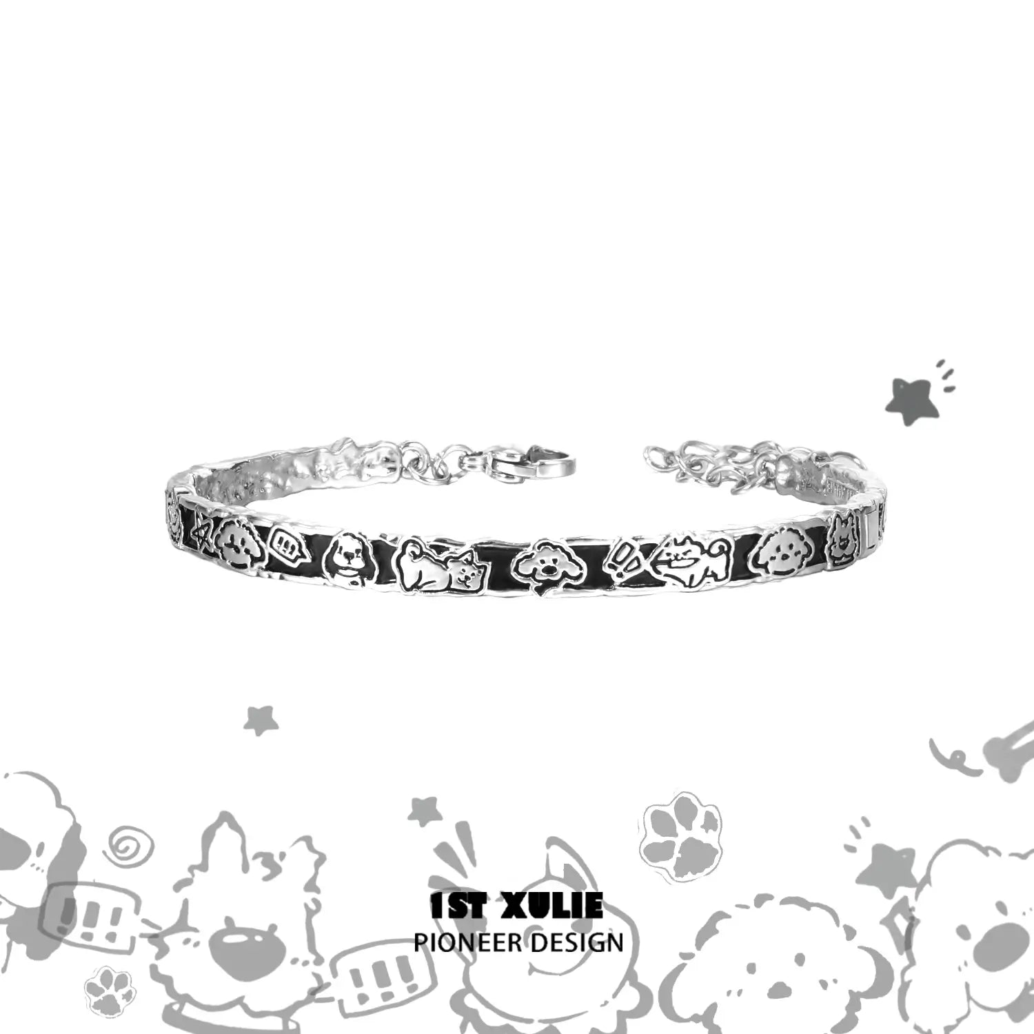 Graffiti Puppy S925 Sterling Silver Dog Bracelet for Women - Trendy Adjustable Bangle for Casual Wear, Gifts & Everyday Fashion Accessories