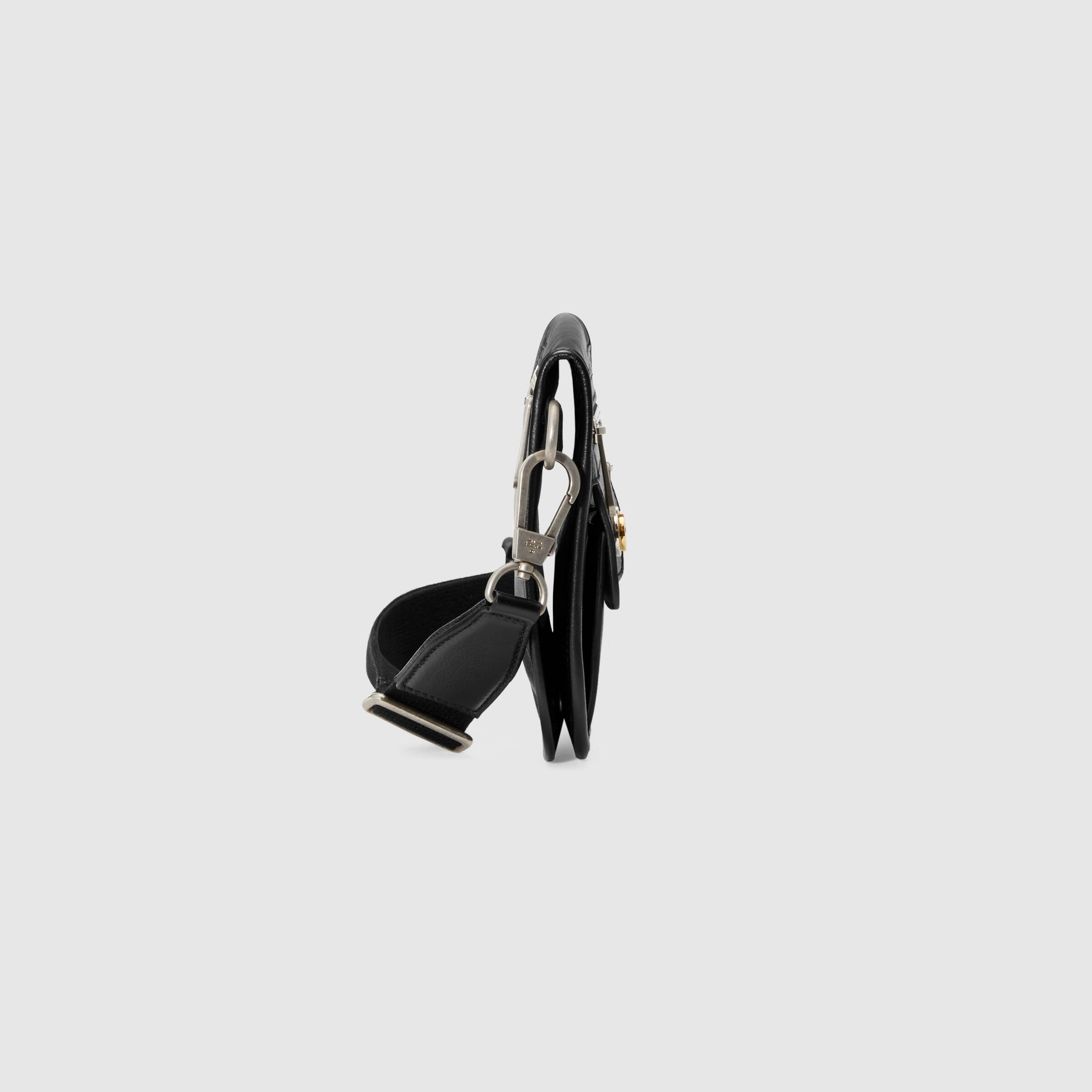Gucci Medium Soft Leather Messenger Bag for Men & Women - Black Crossbody Shoulder Bag for Work, Travel & Daily Use