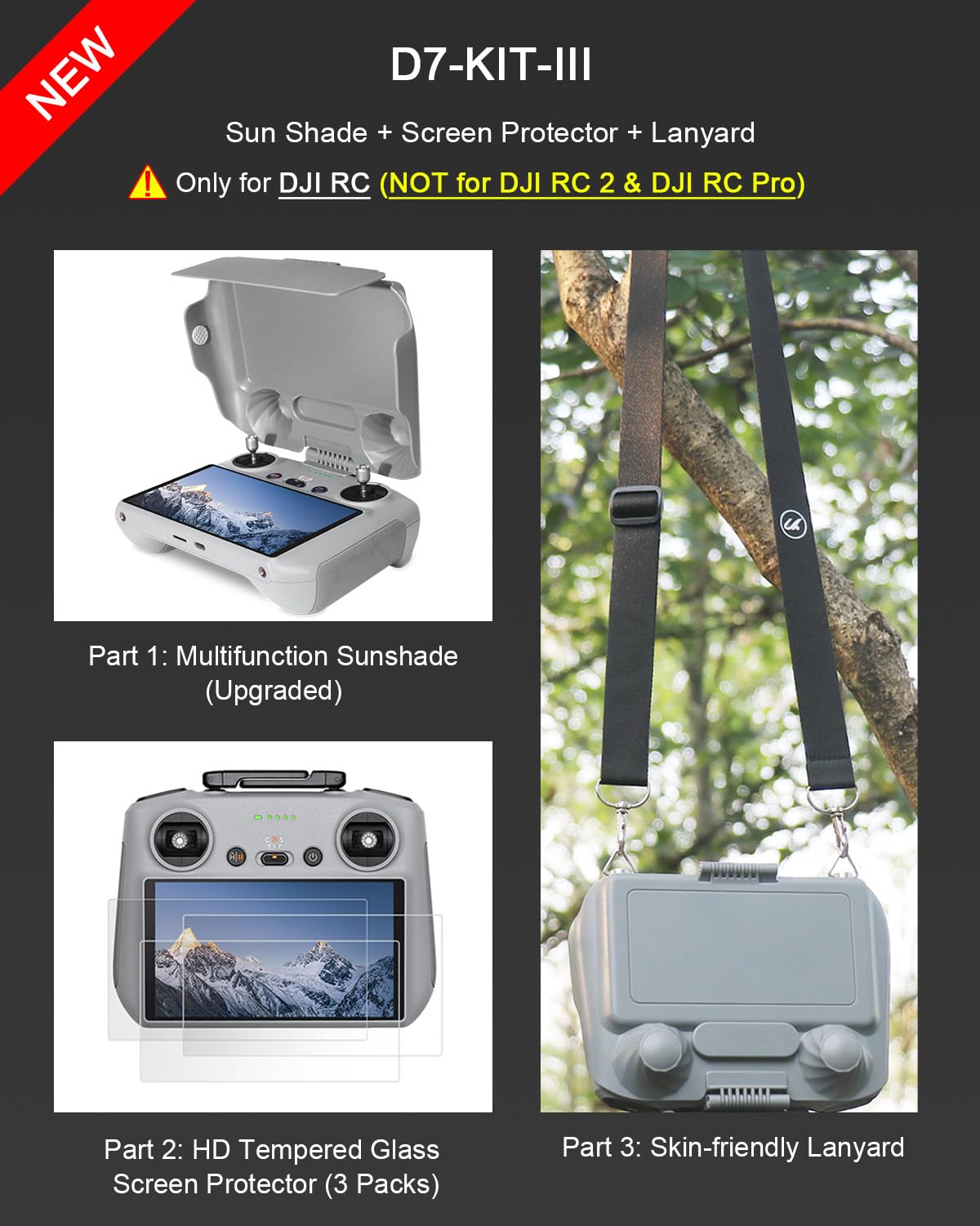**DJI Mini 3 & Mini 3 Pro RC Controller Accessories Bundle – Sun Hood, Screen Protector & Lanyard – Perfect for Outdoor Drone Flying & Travel**