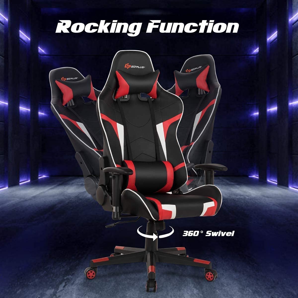 Ergonomic Massage Gaming Chair - High Back Office Computer Chair with Adjustable Headrest & Lumbar Support, Racing Style Recliner Swivel Chair for Home & Gaming - Perfect for Esports, Work from Home & Relaxation (Red)