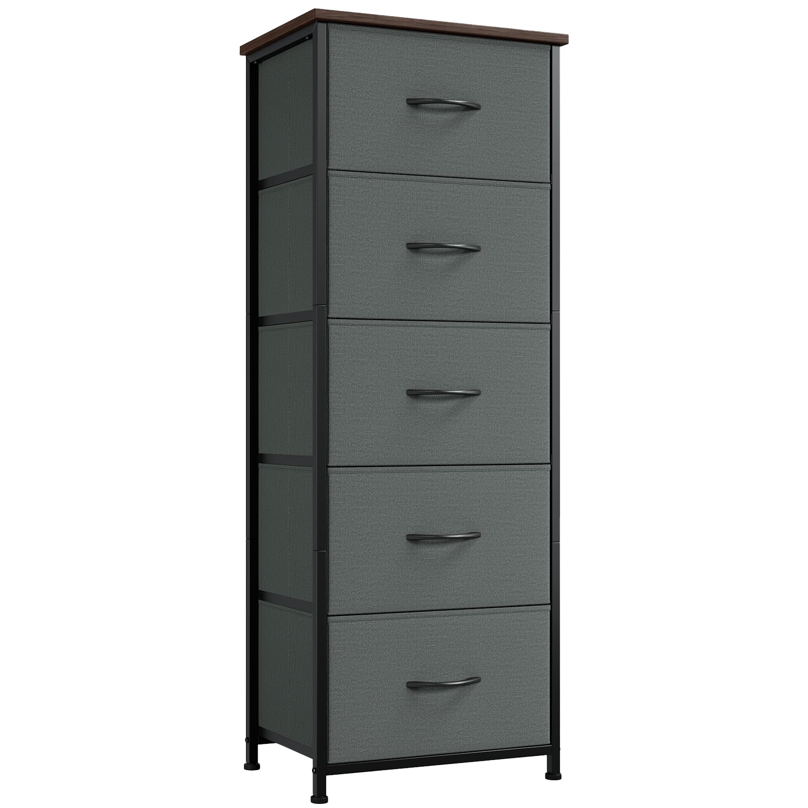 Somdot 5-Drawer Tall Dresser for Bedroom Storage - Charcoal Grey Chest of Drawers with Removable Fabric Bins | Perfect for Closet Organization, Nursery, Laundry Room, Living Room & Entryway