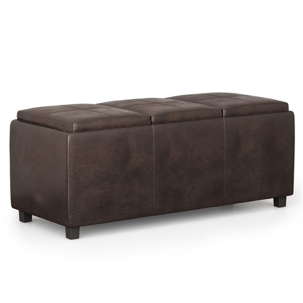 Trent Home Faux Leather Storage Ottoman - Distressed Brown, Multi-Functional Footrest & Seat with Hidden Storage | Perfect for Living Room, Bedroom & Home Office