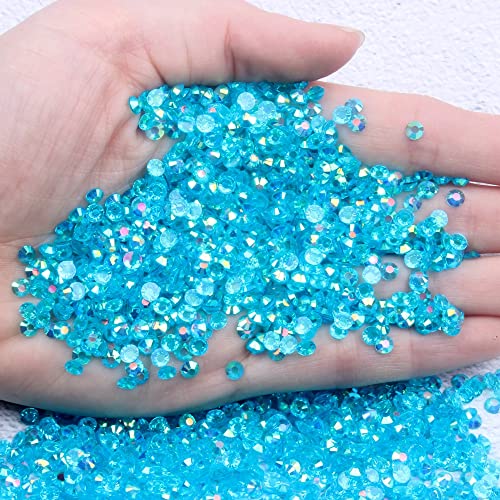 1000Pcs Transparent AB Flat Back Rhinestones for Nail Art - Mixed Sizes 2/3/4/5/6mm - DIY Nail Decorations, Crafts, Jewelry Making - Blue AB Crystals with 28T Hole - Perfect for Manicures, Scrapbooking & Home Decor