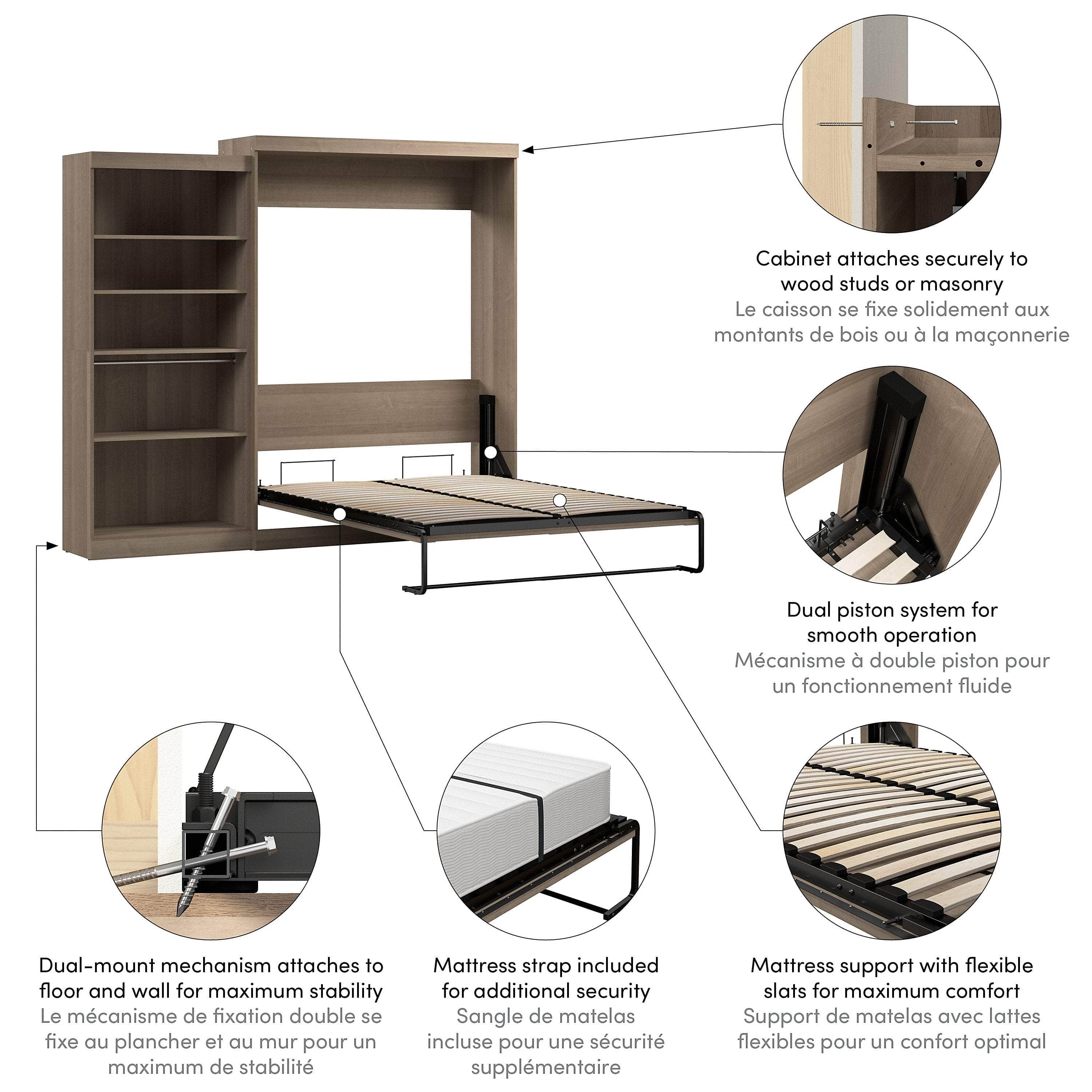 Pur Queen Murphy Wall Bed with Closet Organizer (101W) - 7 Color Options | Space-Saving Wall Bed for Small Apartments, Guest Rooms & Home Offices