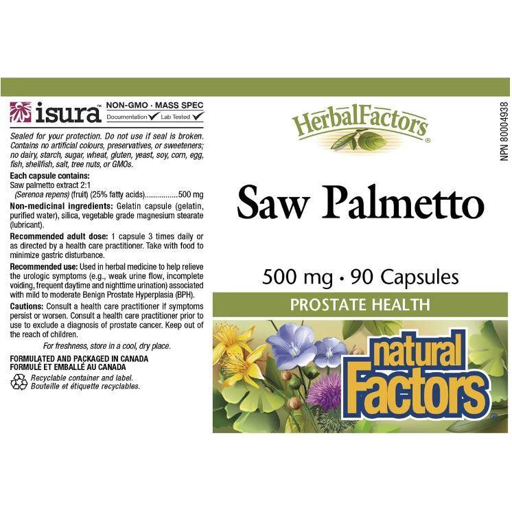 Natural Factors Saw Palmetto 500mg - 90 Capsules for Prostate & Urinary Health - Supports Hair Growth & Hormone Balance - Herbal Supplement for Men's Wellness