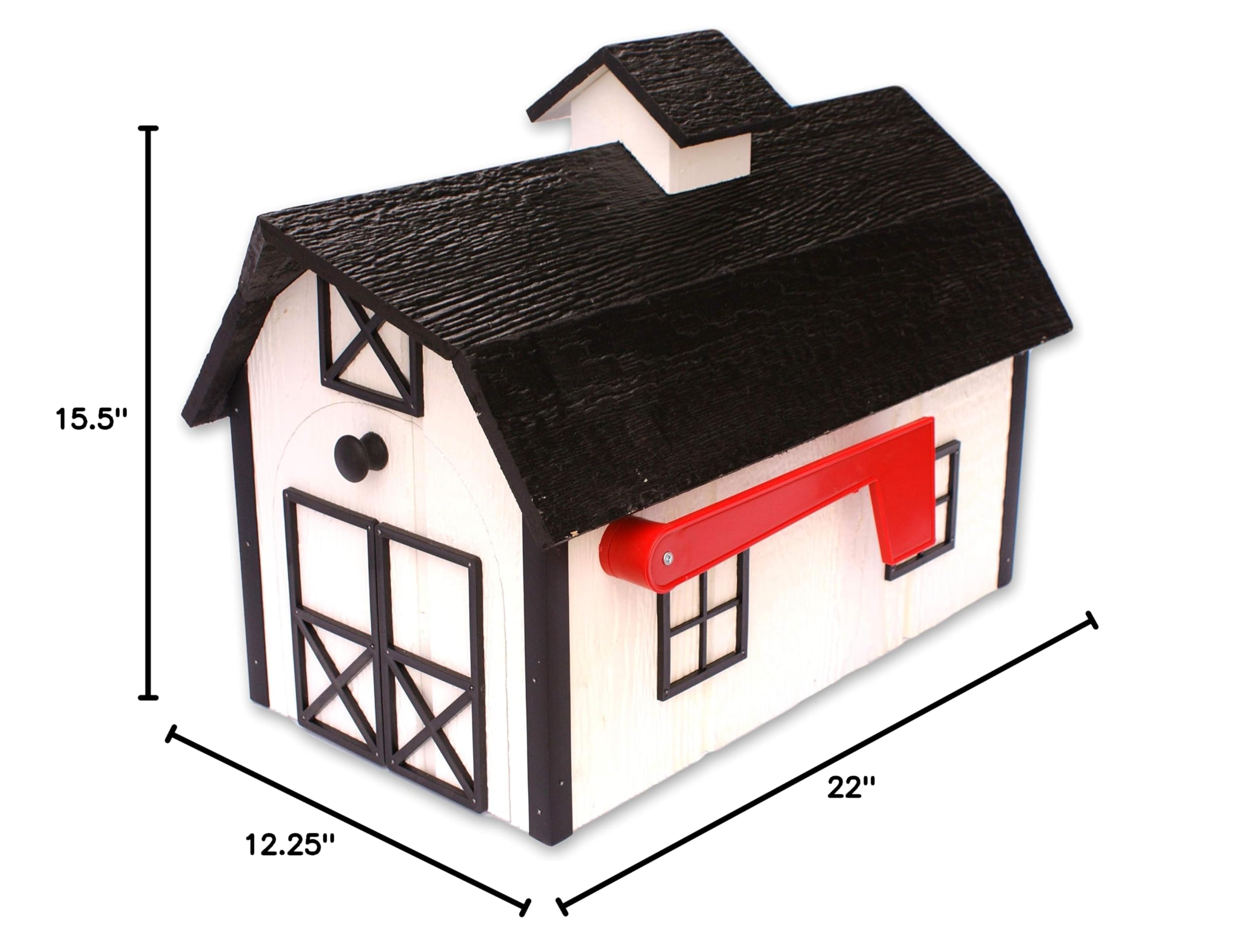 Amish-Made Deluxe Wooden Mailbox - Dutch Barn Style with Rustic Cupola (White & Black Trim) | Handcrafted Outdoor Mailbox for Farmhouse, Cottage & Countryside Homes