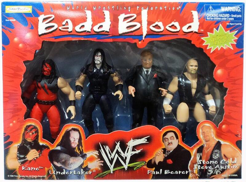 1998 WWF Jakks Pacific Badd Blood Box Set Action Figures - Kane, Undertaker, Paul Bearer & Stone Cold Steve Austin Collectible Wrestling Toys - Perfect for Display, Gifts & WWE Memorabilia Collections