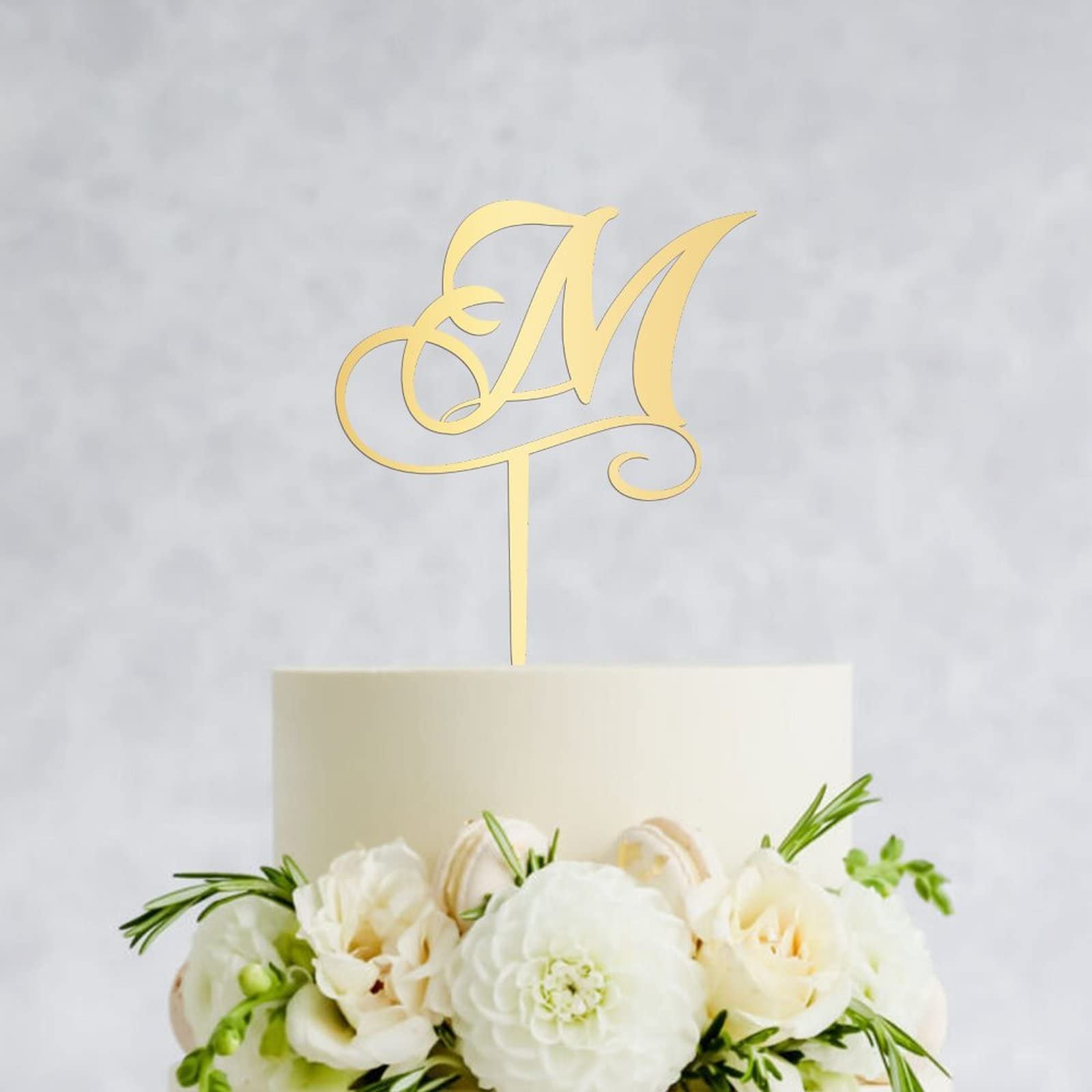 Personalized Monogram Cake Topper - Letter M Acrylic Gold Wedding Cake Decoration for Rustic Weddings, Birthdays & Parties | Custom Initial Cake Decor Supplies for Special Occasions