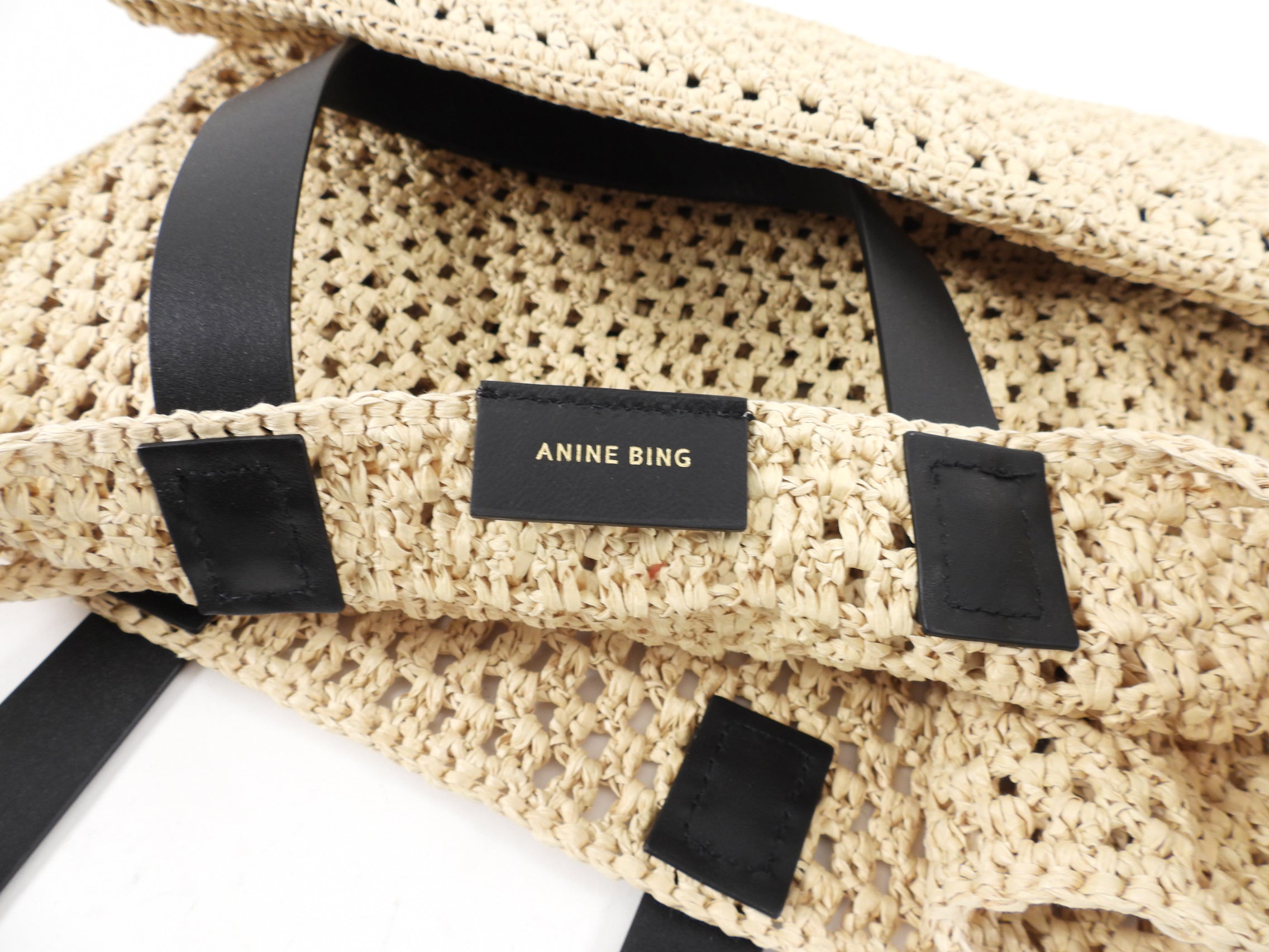 Anine Bing Extra Large Raffia Logo Beach Rio Tote Bag - Stylish Summer Beach Tote for Women, Perfect for Pool Parties, Vacations & Shopping