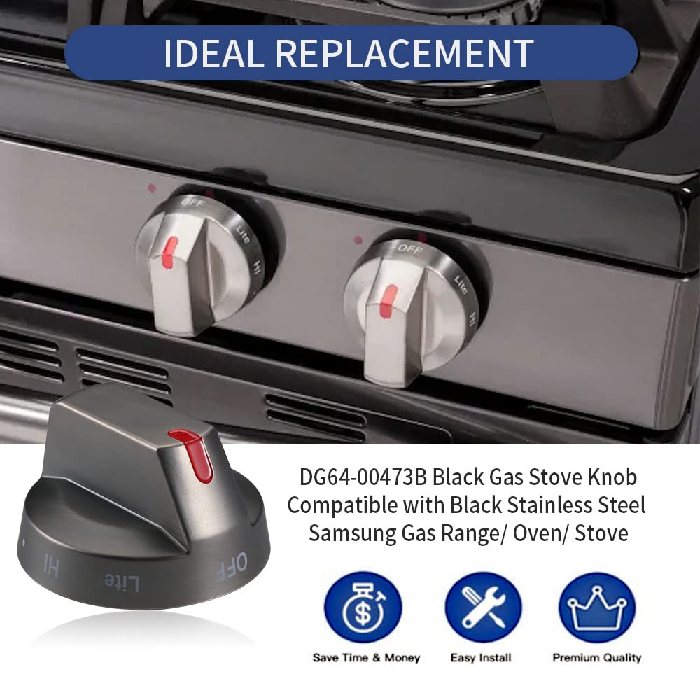 Upgraded Samsung Stove Knob DG64-00473B - Black Stainless Steel Top Burner Control Dial Replacement for Gas Range Ovens (Compatible with NX58J5600SG, NX58J7750SG, NX58M6850SG) - Perfect for Kitchen Appliance Repair & DIY Stove Maintenance