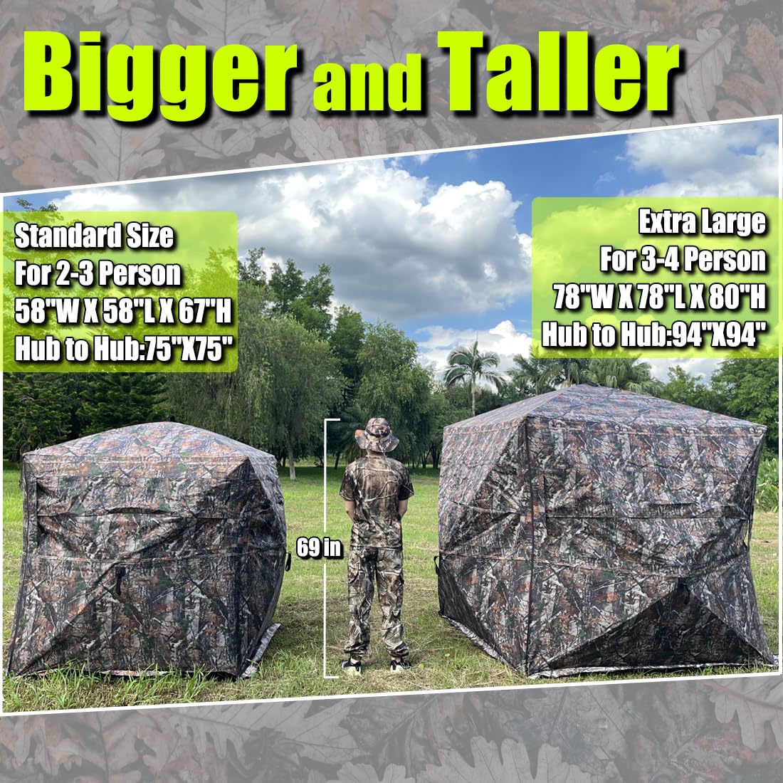 360 Degree See Through Hunting Blind for Turkey & Deer - 2/3/4 Person Pop Up Ground Blind with Camouflage Design | Perfect for Bow Hunting, Wildlife Observation & Outdoor Adventures