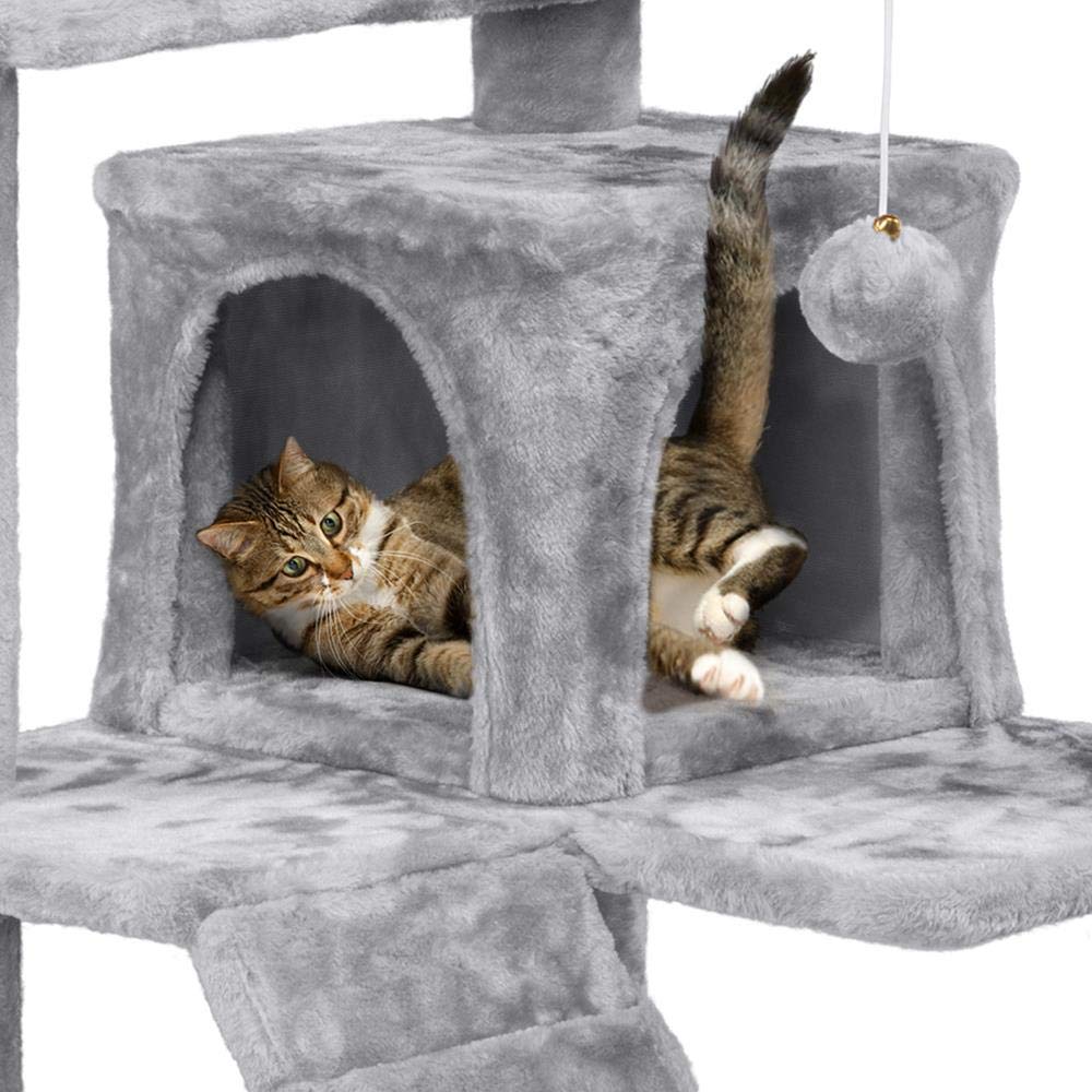 Topeakmart 54 Inch Cat Tree with Scratching Posts, Large Cat Condo & Perch - Sturdy Cat Tower Furniture for Indoor Cats (Light Gray) - Perfect for Play, Rest & Climbing in Living Rooms & Bedrooms
