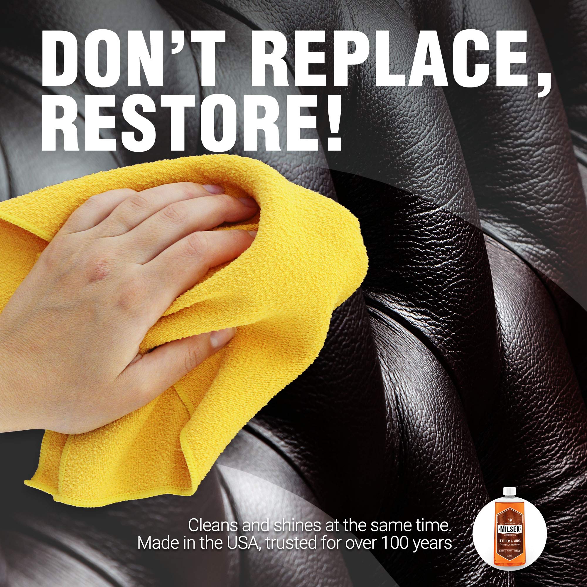 Milsek Leather & Vinyl Cleaner & Conditioner - 12 Fl Oz (Pack of 12) - Professional Cleaning Kit for Leather Furniture, Car Seats, Shoes, Handbags & More - Restores Shine & Protects Surfaces - Perfect for Home, Office & Auto Care