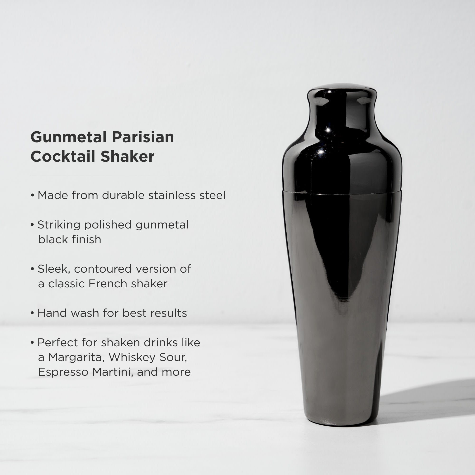 Premium Warren Parisian Cocktail Shaker - 18/8 Stainless Steel Bar Mixing Tool for Martini, Margarita & Whiskey Sour - Perfect for Home Bars, Parties & Professional Bartending