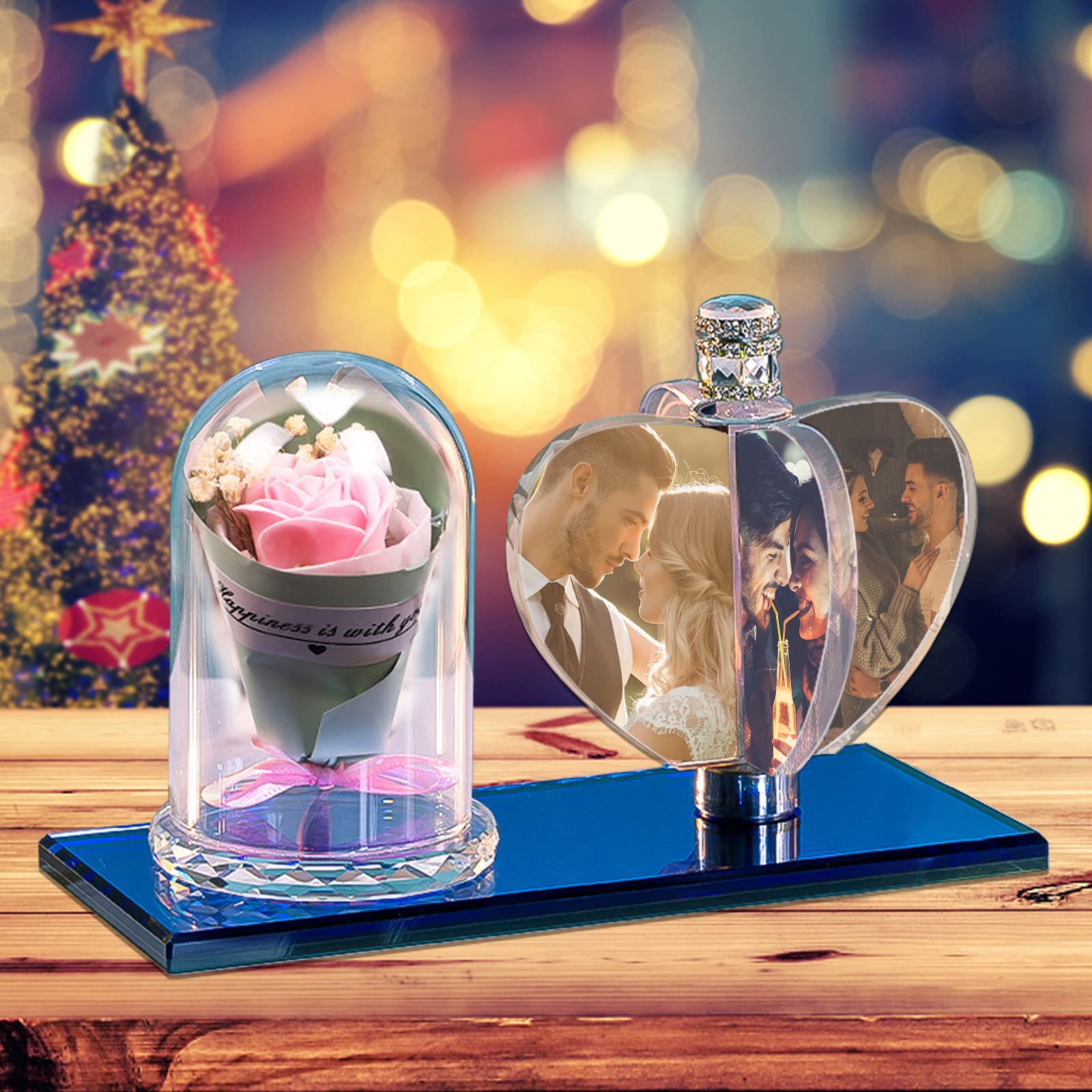 Custom 3D Rotating Windmill Crystal Photo Frame LED Night Light - Personalized Heart-Shaped Photo Album Lamp for Christmas, Valentine's Day Gifts | Perfect for Bedroom Decor, Anniversary Present & Romantic Home Lighting
