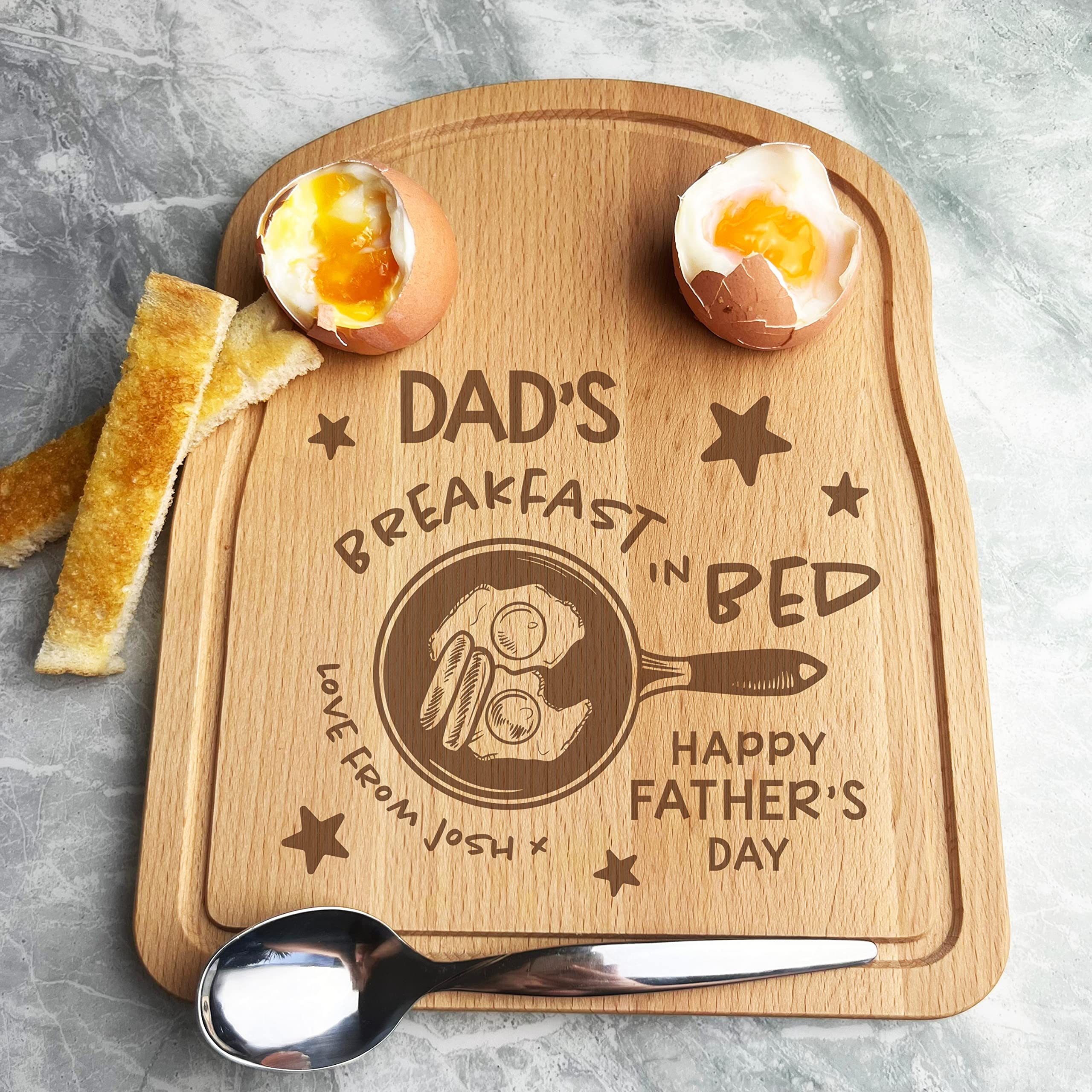 Personalized Father's Day Breakfast Board with Fingerprint Design - Engraved Wooden Tray for Eggs, Toast & Breakfast in Bed - Perfect Gift for Dad, Birthday & Special Occasions