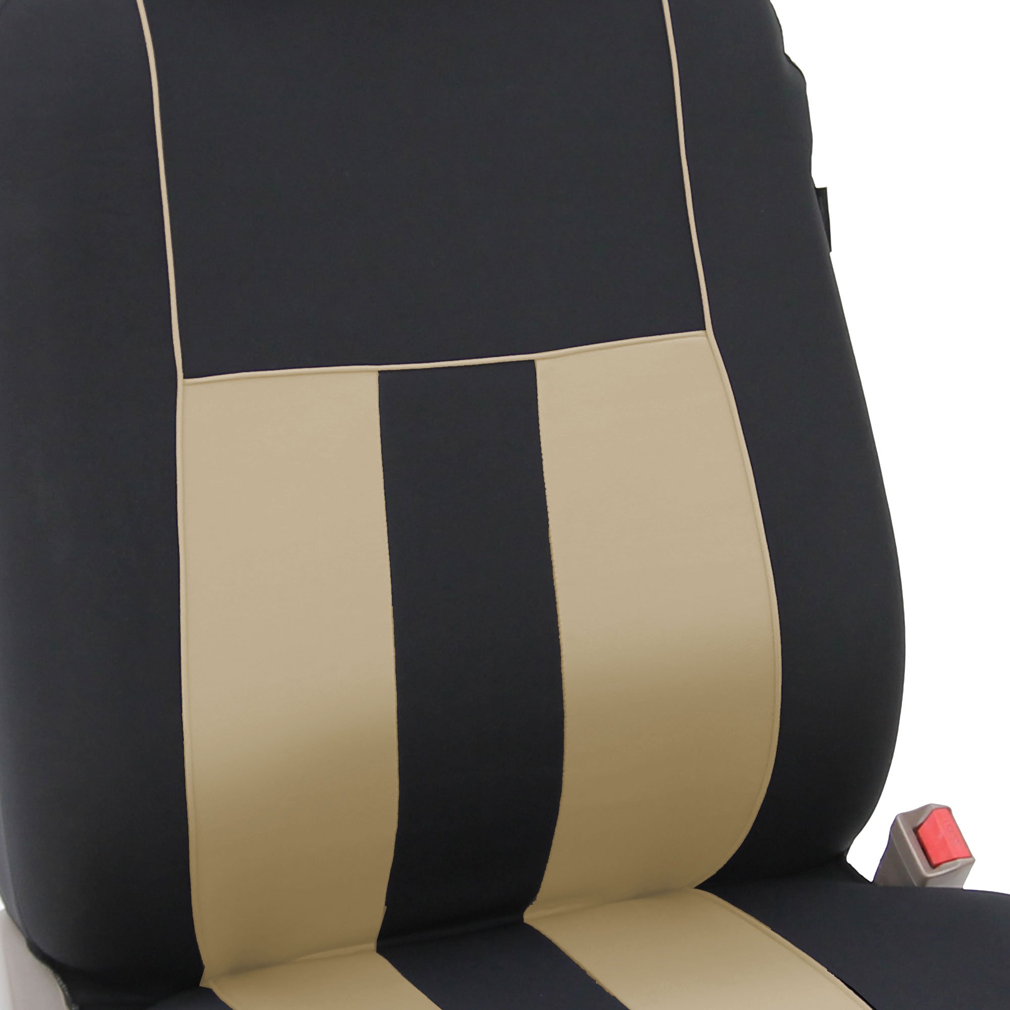 Premium FH Group Beige Striped Universal Car Seat Covers - Full Set with Airbag Compatibility & Split Rear Design | Perfect for Cars, Trucks & SUVs | Durable Interior Accessories for Daily Commute, Road Trips & Family Protection