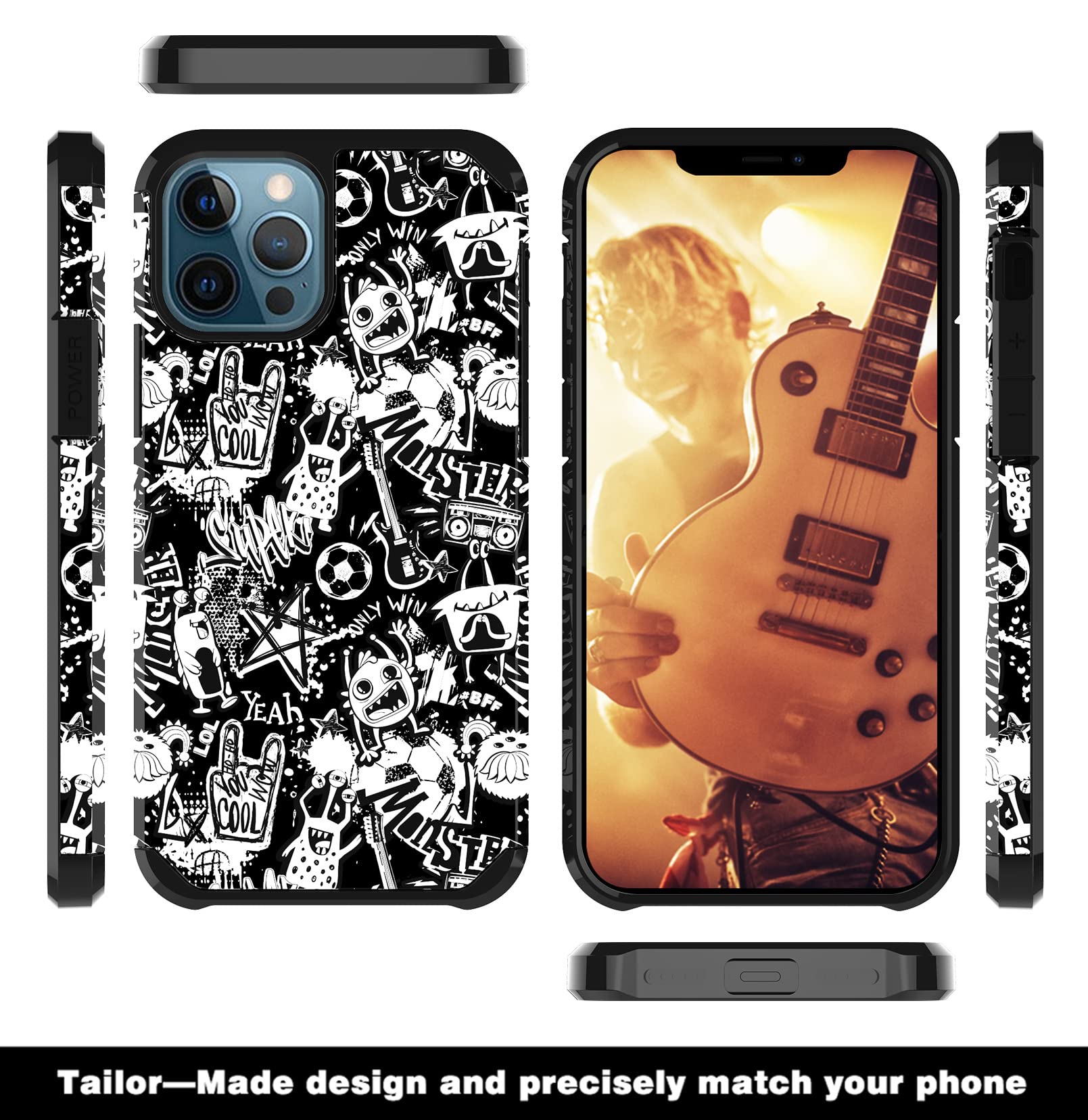 iPhone 12 Pro Max Case - Heavy Duty Dual Layer Protective Cover with Graffiti Design | Shockproof, Anti-Scratch & Stylish Bumper Phone Case (Black) - Perfect for Outdoor Activities, Travel & Daily Protection