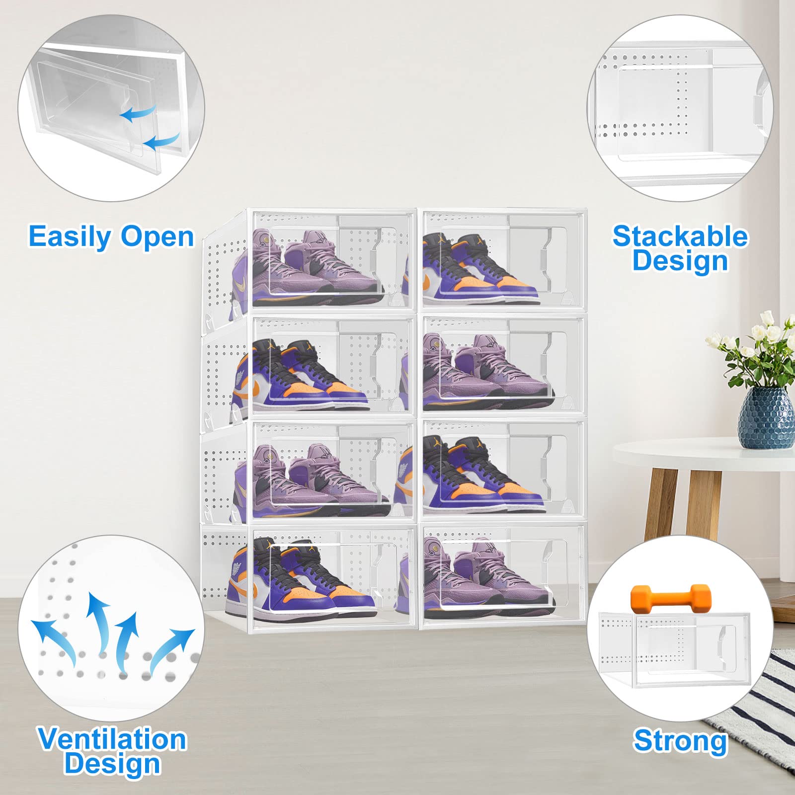 Clear Plastic Shoe Organizer Boxes - 12 Pack Stackable Shoe Storage Containers for Closet Organization | Durable Shoe Boxes for Men & Women (Medium Size) | Perfect for Bedroom, Closet, and Entryway Storage Solutions