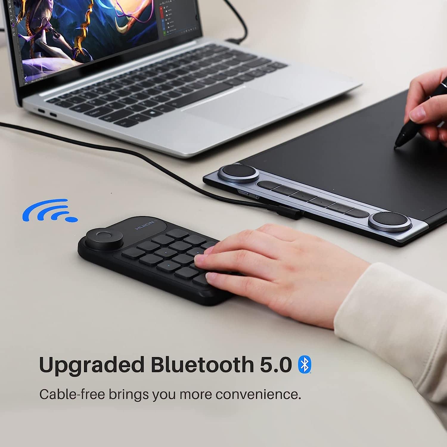 HUION Keydial Mini Bluetooth Programmable Keypad - 5 Anti-Ghosting Keys & 18 Customizable Shortcuts | Wireless Shortcut Keyboard for Digital Artists | Compatible with Drawing Tablets, PC, MacBook & Laptops | Perfect for Photoshop, Illustrator & Video Editing