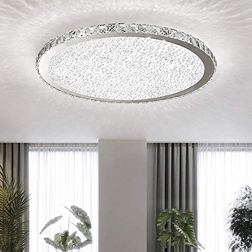 Luxury Modern Crystal Round LED Flush Mount Ceiling Light Fixture - 23.5 Inch White Close to Ceiling Chandelier for Living Room, Bedroom, Dining Room & Restaurant - Perfect for Ambient Lighting and Home Decor