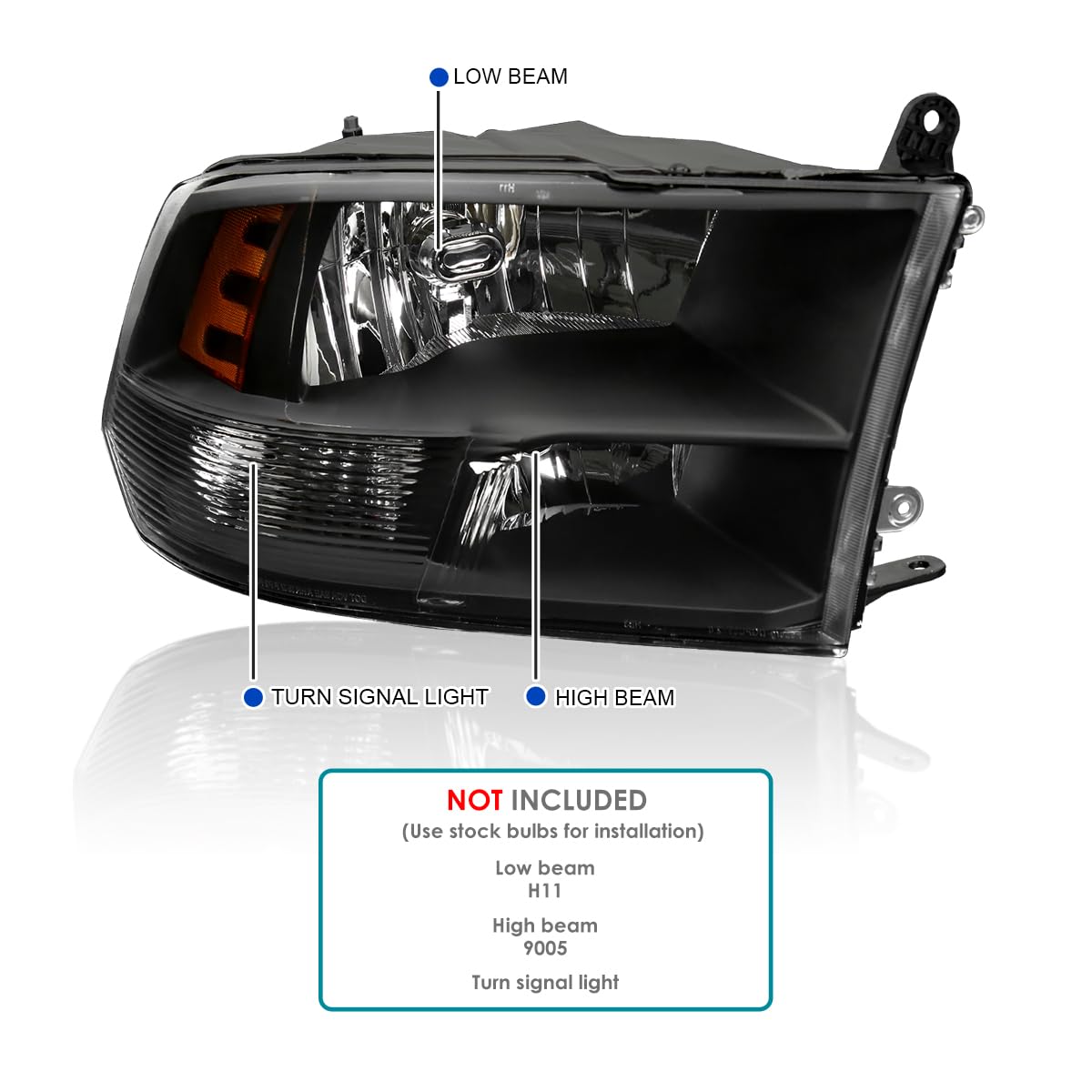 Spec-D Tuning Black Quad Projector Headlights for 2009-2018 Dodge Ram 1500/2500/3500 - Left & Right Pair LED Headlight Assembly - Upgrade for Night Driving & Off-Road Adventures