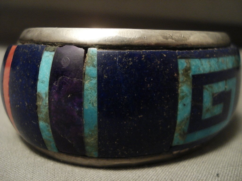 142 Gram Vintage Navajo Turquoise Geometric Heavy Silver Bracelet - Authentic Native American Jewelry for Women, Boho Fashion Accessory, Perfect for Festivals & Special Occasions