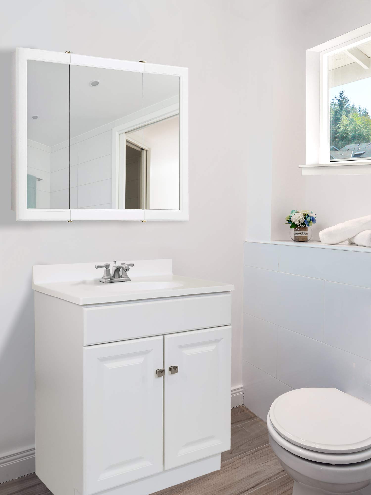 Wyndham 24-Inch White Bathroom Vanity Cabinet with Sink - Easy to Assemble, Modern Bathroom Storage Solution for Small Spaces, Perfect for Apartments and Powder Rooms