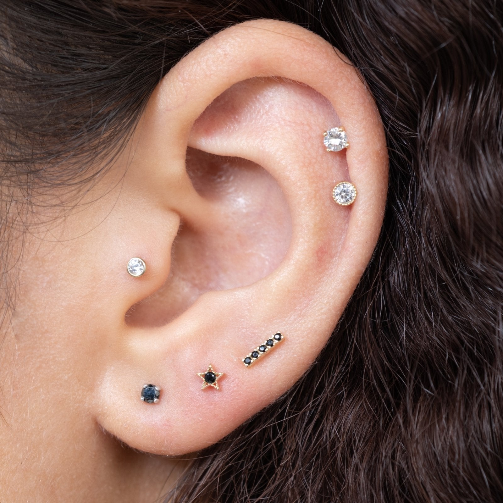 14k White Gold Black Diamond Cartilage Flat Back Stud Earrings - Perfect for Daily Wear, Parties & Special Occasions