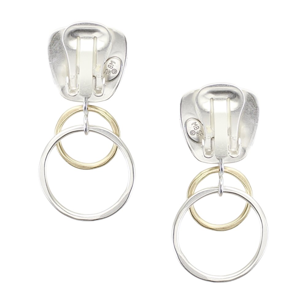 Elegant Brass & Silver Layered Drop Clip-On Earrings for Women – Perfect for Parties, Weddings & Special Occasions