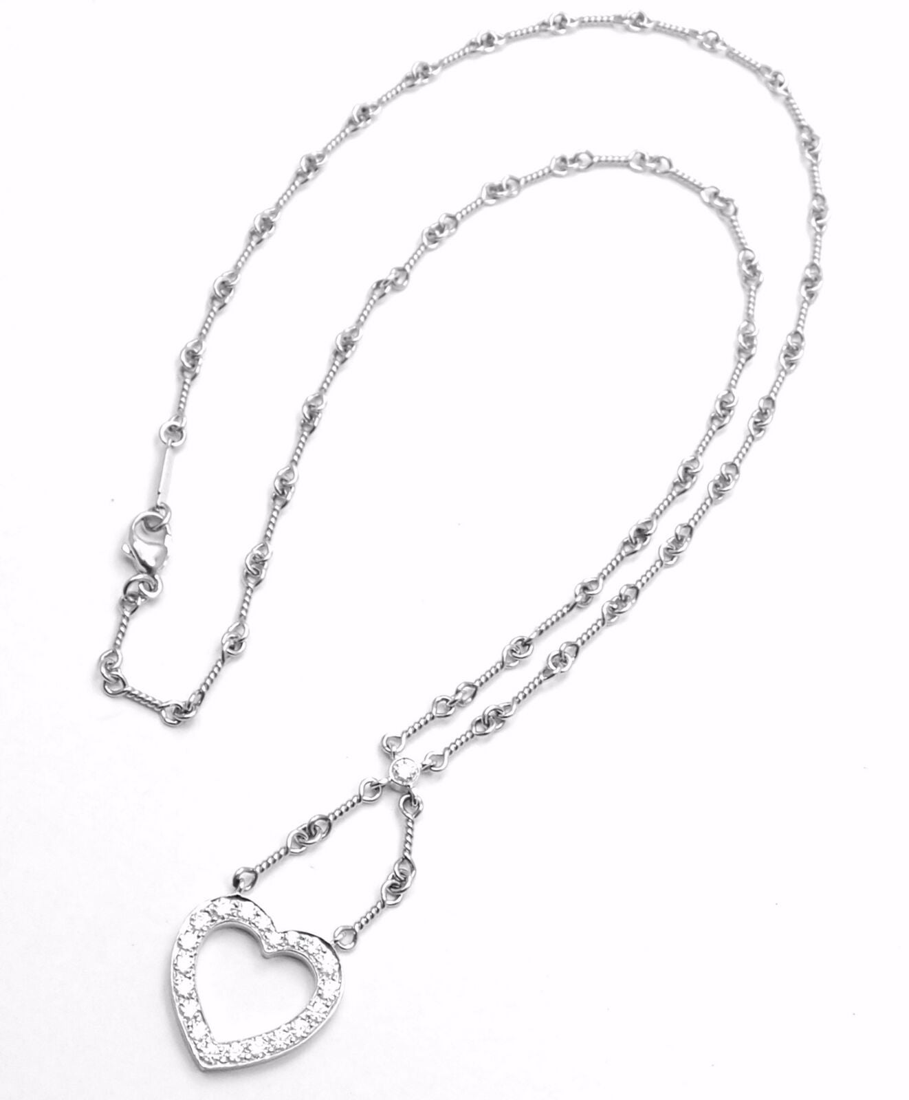 Authentic Tiffany & Co Platinum Diamond Open Heart Pendant Necklace for Women - Elegant Jewelry Gift for Anniversary, Valentine's Day & Special Occasions