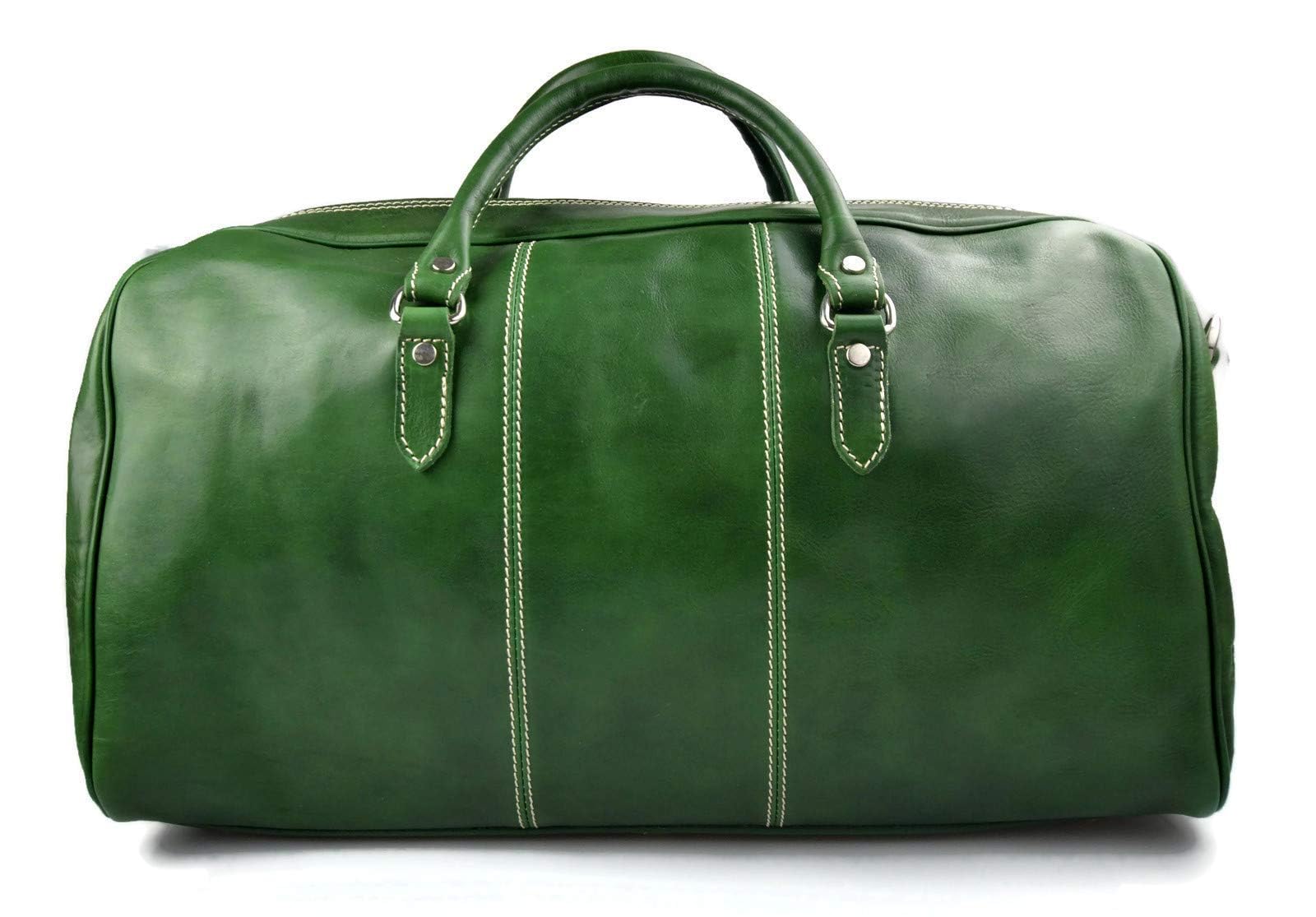 Genuine Italian Leather Duffle Bag for Men & Women - Travel, Gym & Weekender Overnight Shoulder Bag (Green) | Perfect for Business Trips, Workouts & Weekend Getaways