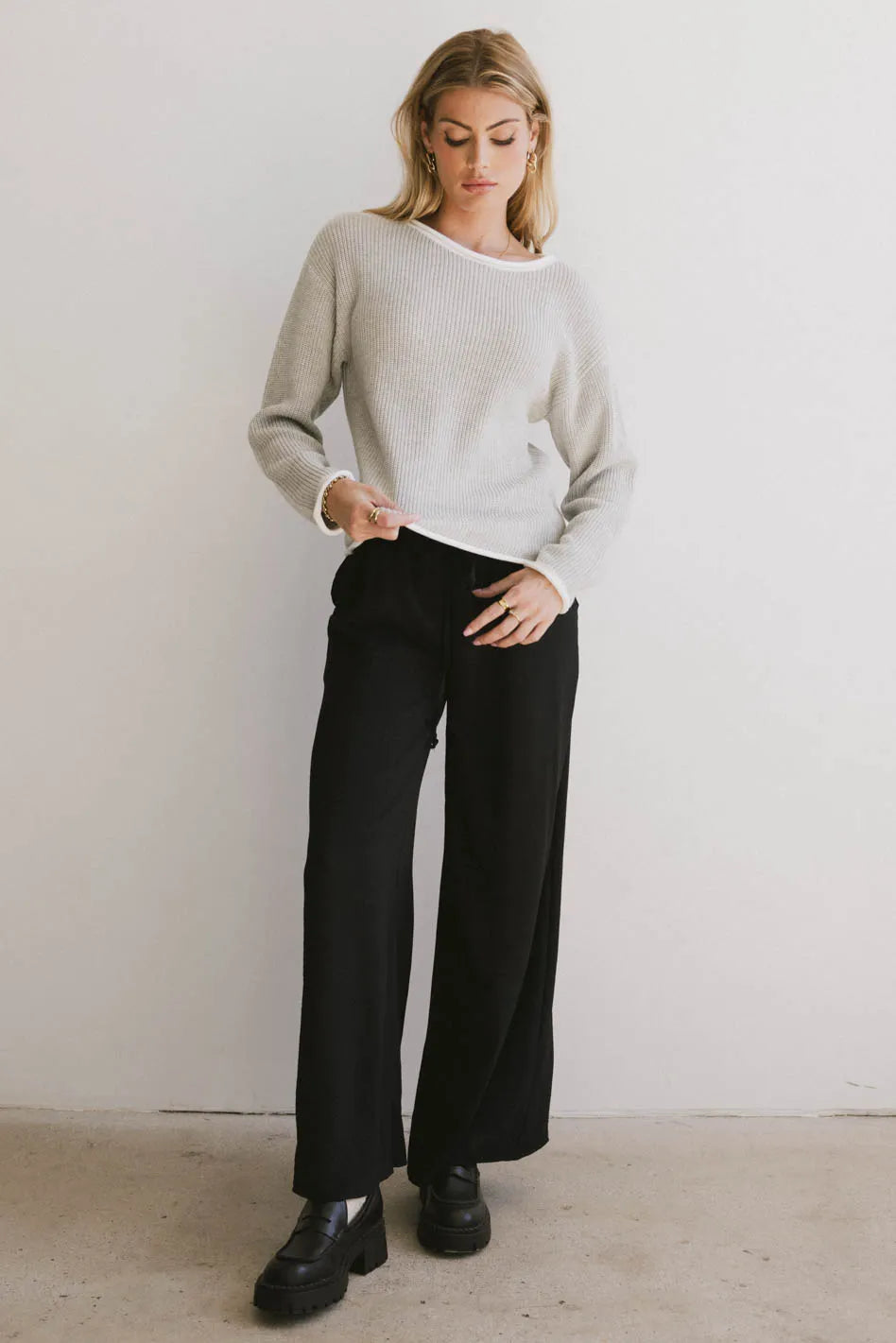 Stylish Mandy Contrast Sweater in Grey - Cozy Knit Pullover for Women | Perfect for Casual Outfits, Office Wear & Fall Fashion | FINAL SALE