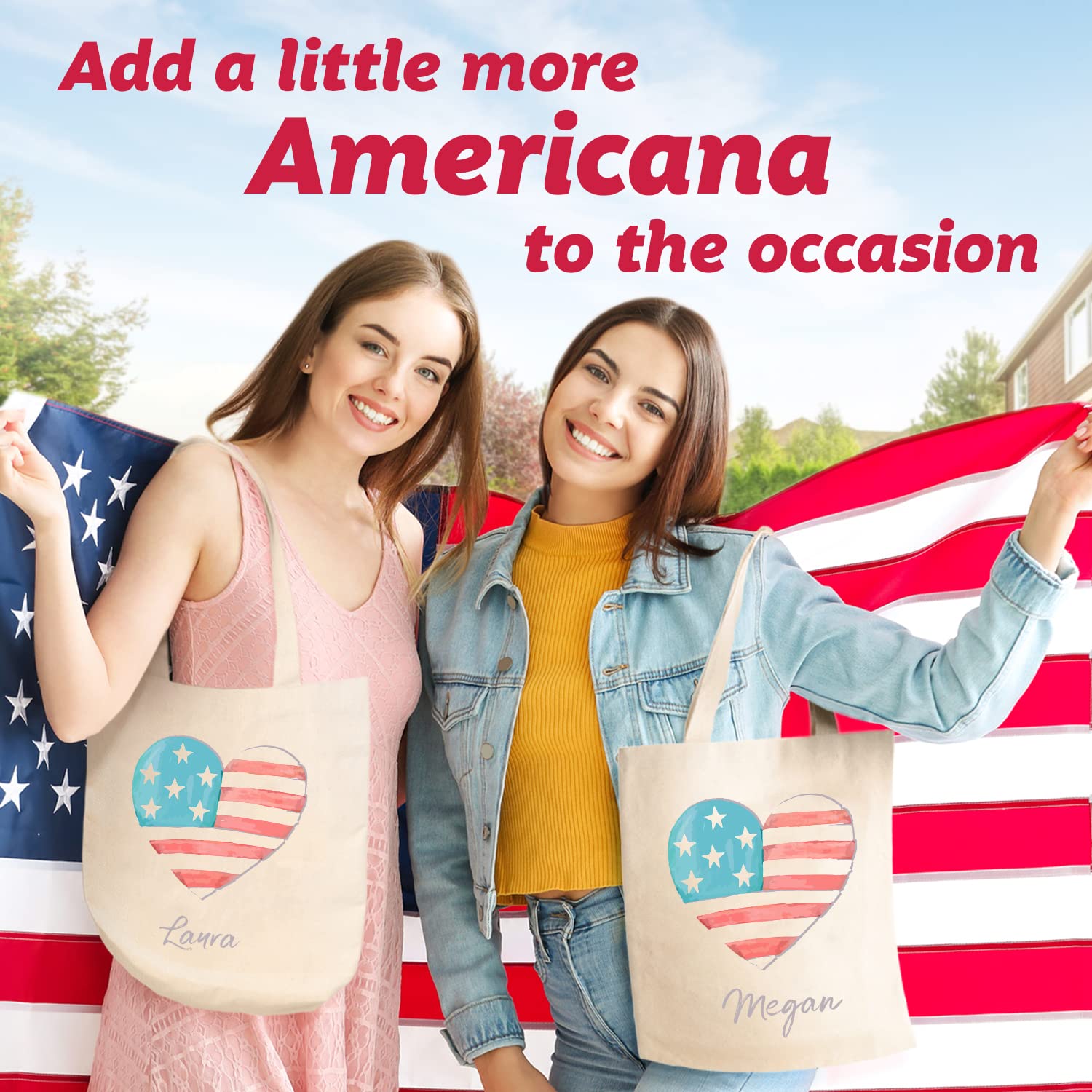 Personalized Patriotic Tote Bag - American Flag Graphic Canvas Bag for 4th of July & Memorial Day - Customized Reusable Shopping Tote for Beach, Picnic & Patriotic Events